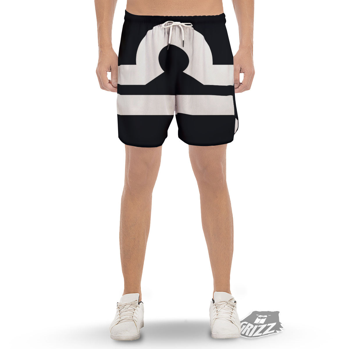 Libra Sign White And Black Print Men's Gym Shorts-grizzshop