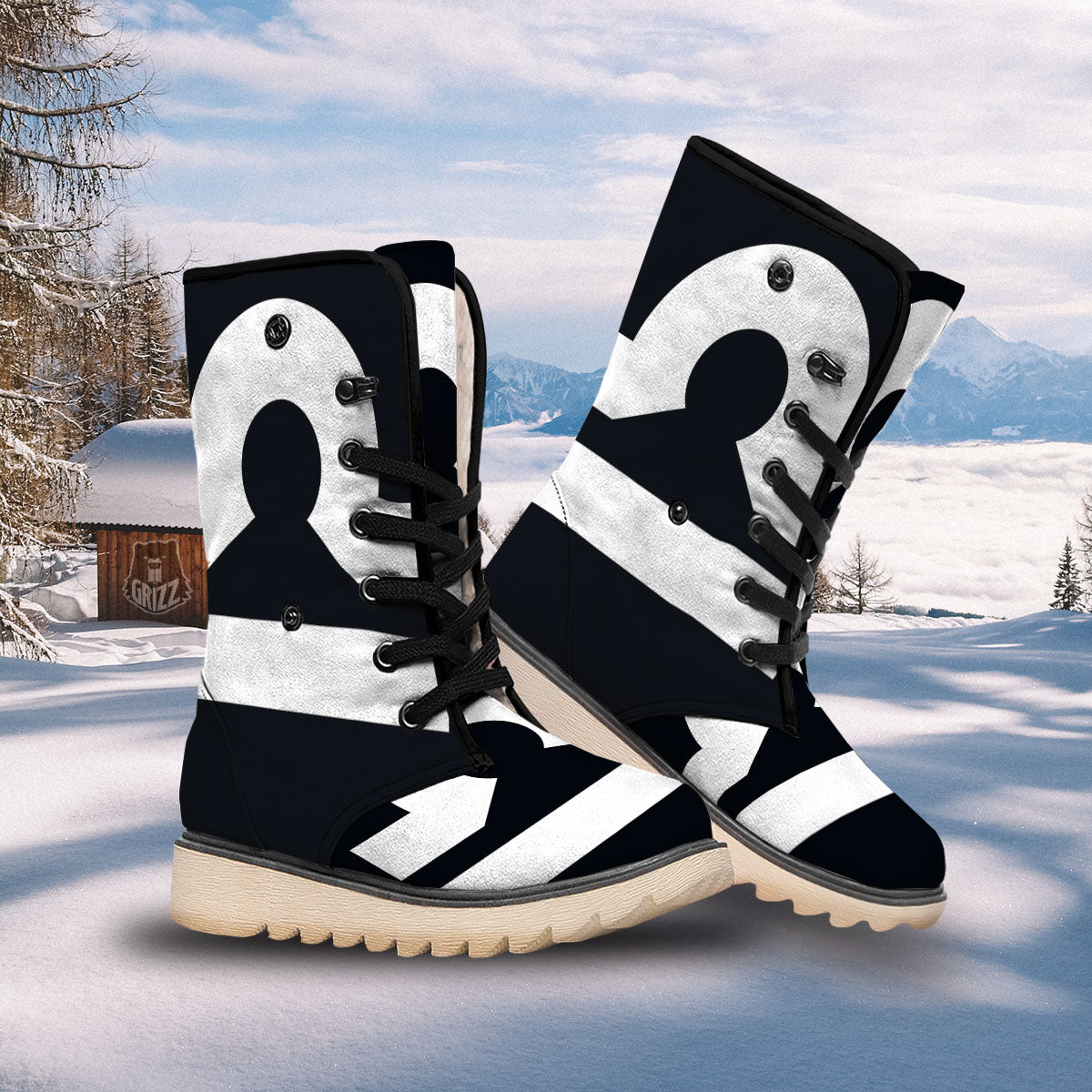 Libra Sign White And Black Print Snow Boots-grizzshop