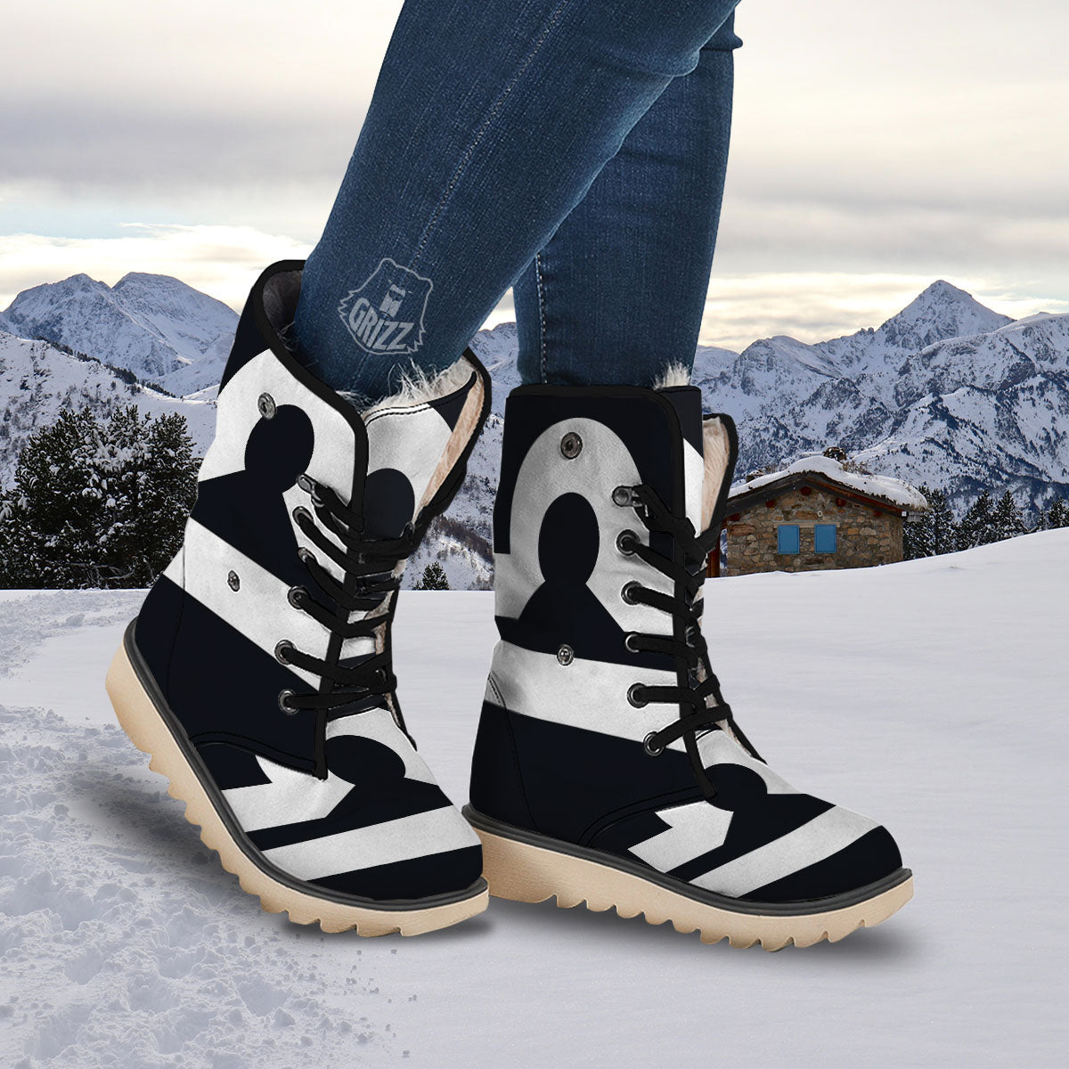 Libra Sign White And Black Print Snow Boots-grizzshop