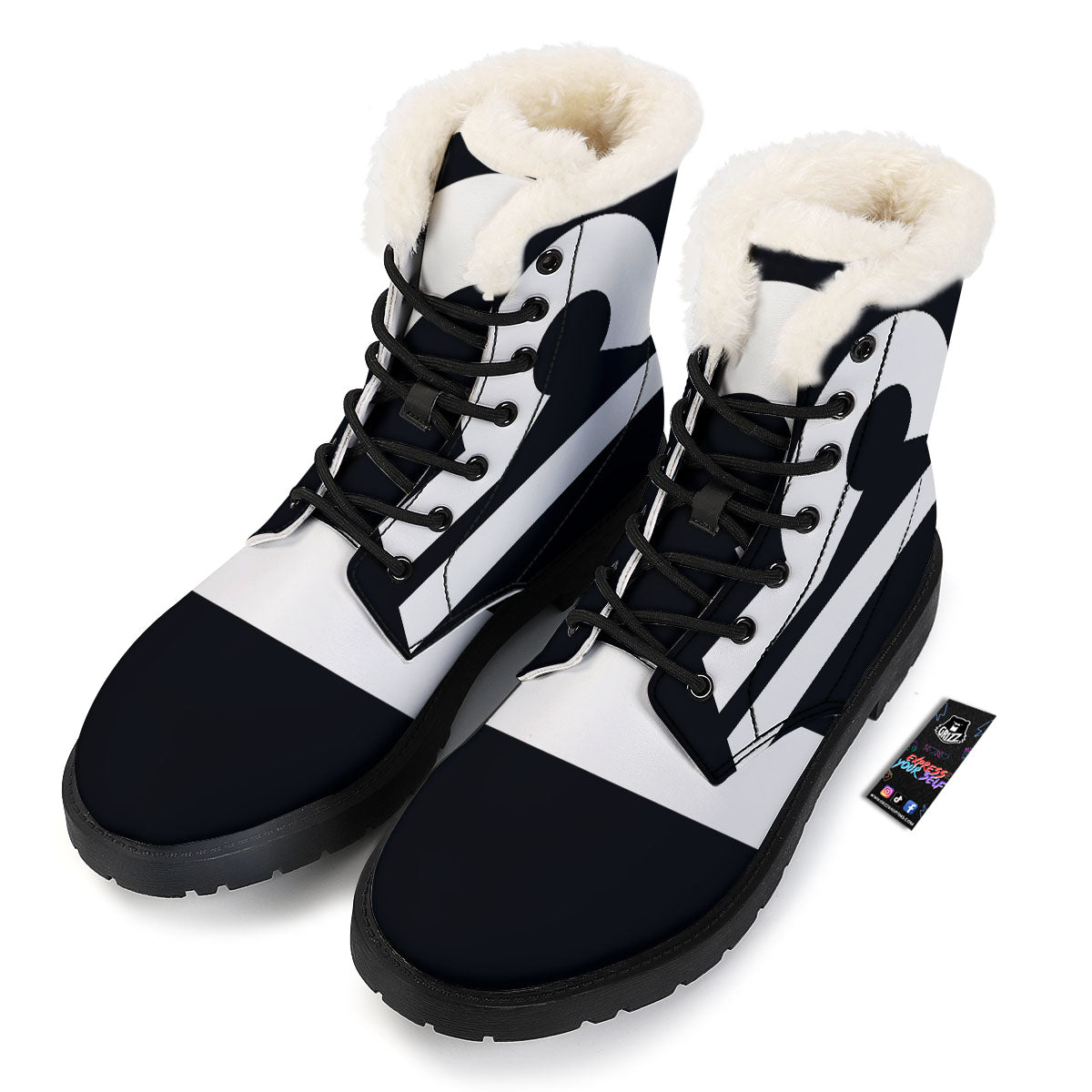 Libra Sign White And Black Print Winter Boots-grizzshop