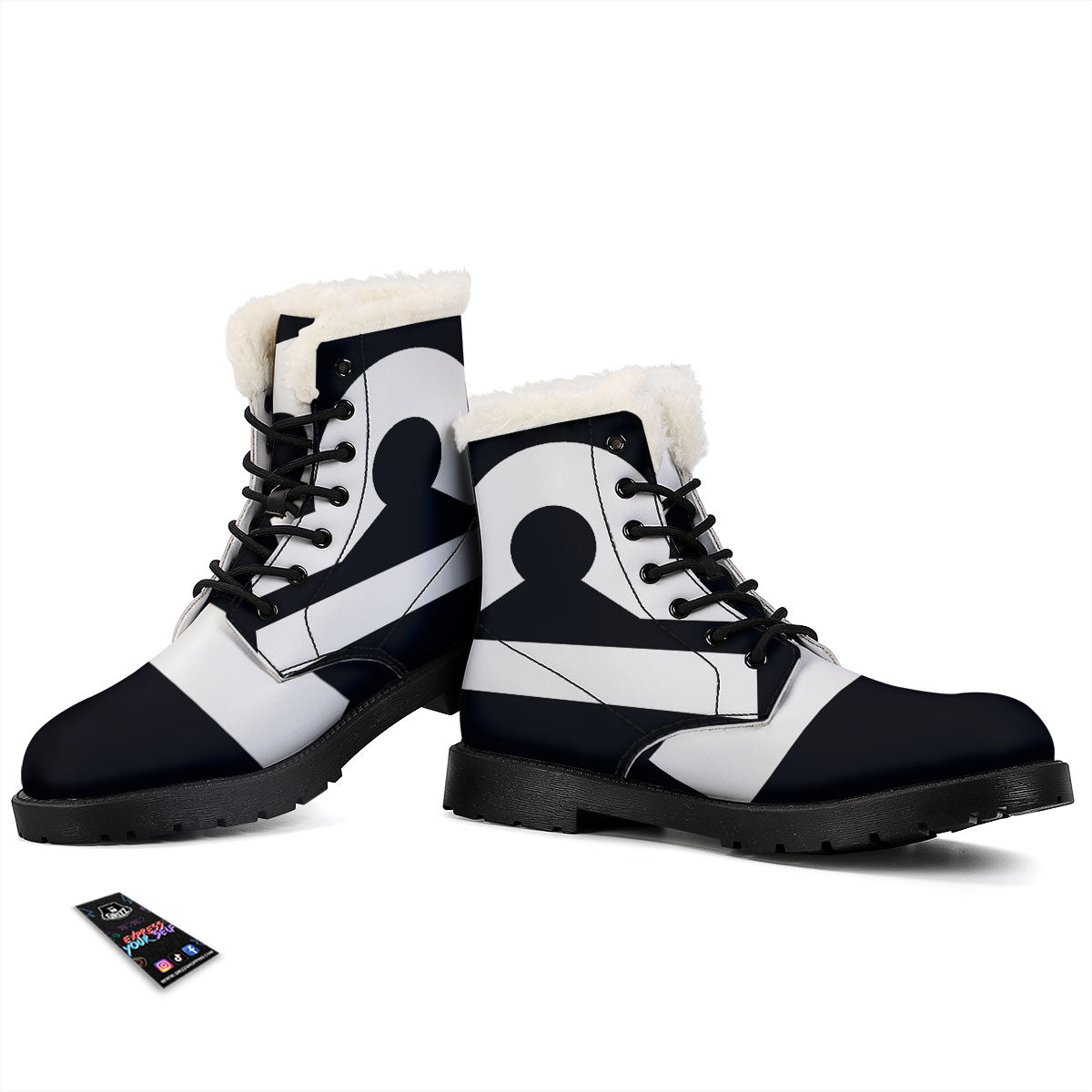 Libra Sign White And Black Print Winter Boots-grizzshop