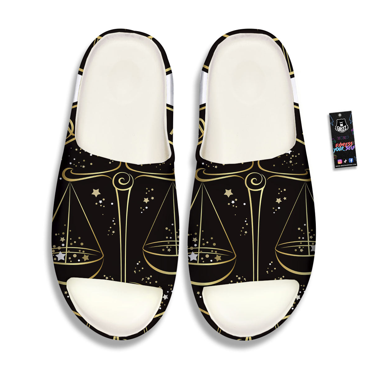 Libra Sign Black And Gold Print Sandals-grizzshop