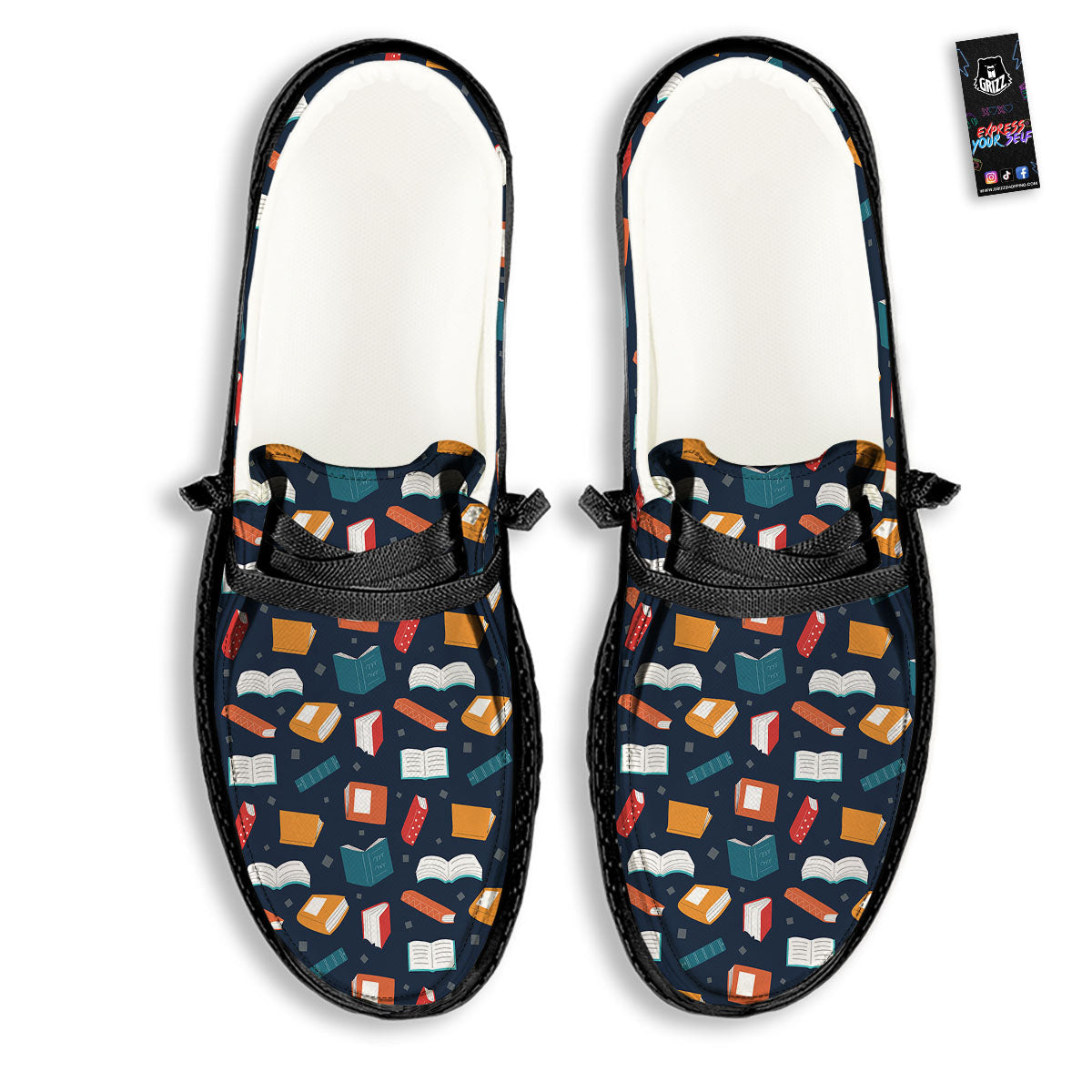 Library Reading Print Pattern Black Loafers-grizzshop