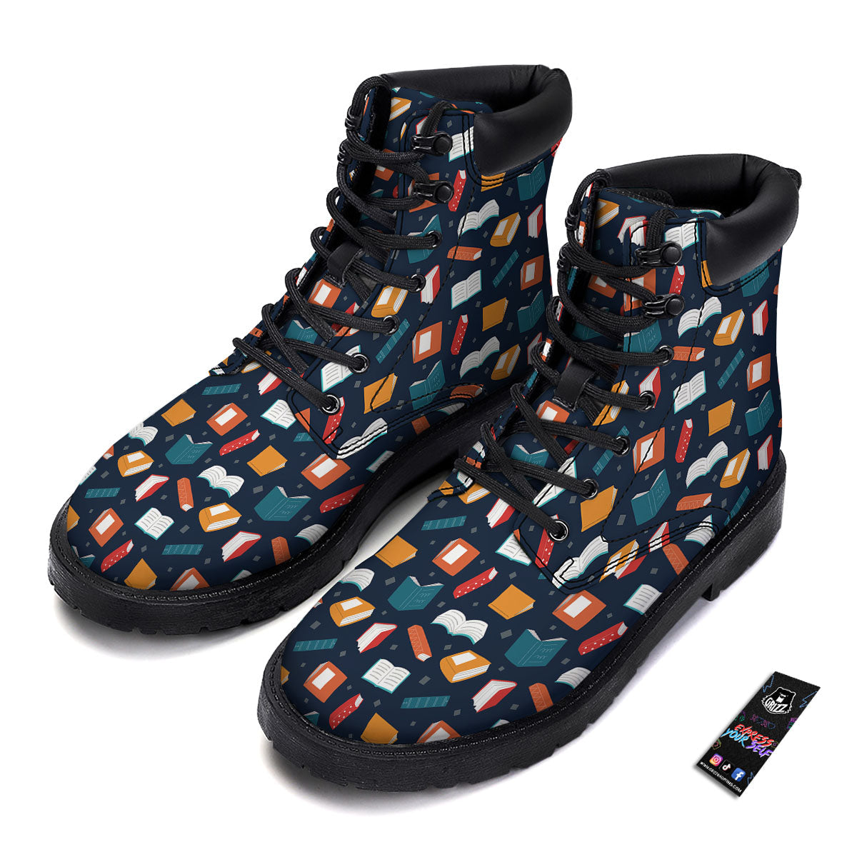 Library Reading Print Pattern Boots-grizzshop
