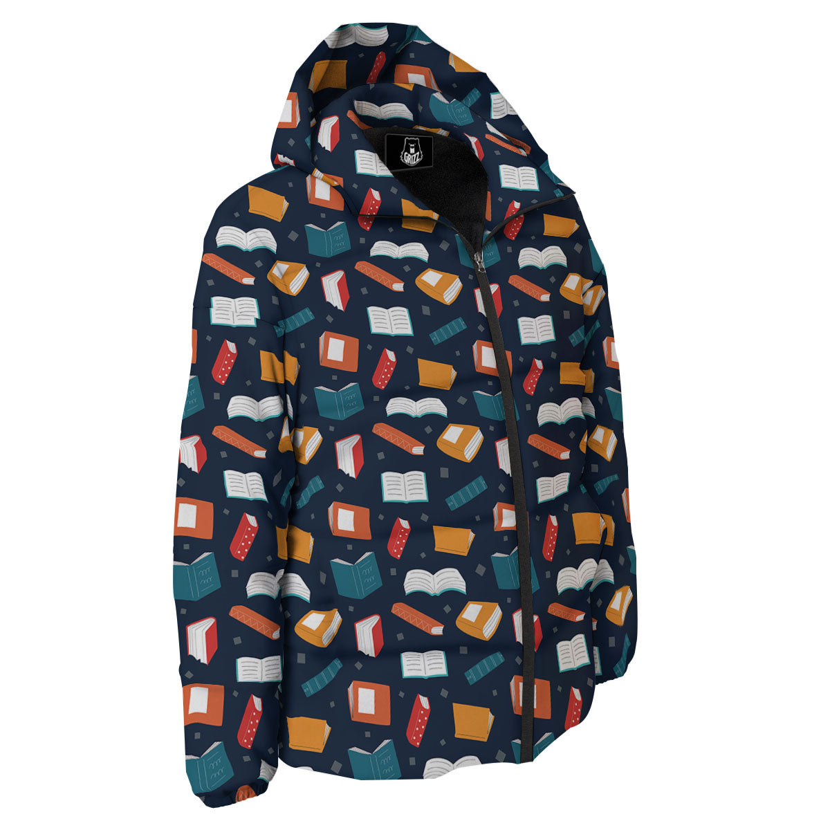 Library Reading Print Pattern Down Jacket-grizzshop