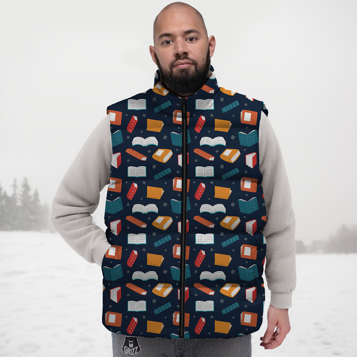 Library Reading Print Pattern Down Vest