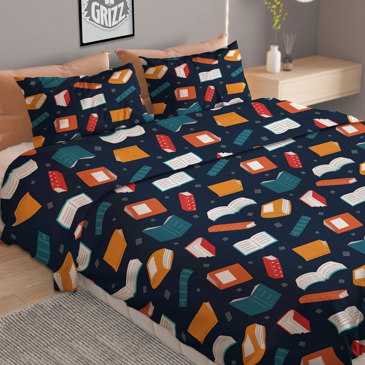 Library Reading Print Pattern Duvet Cover Bedding Set-grizzshop