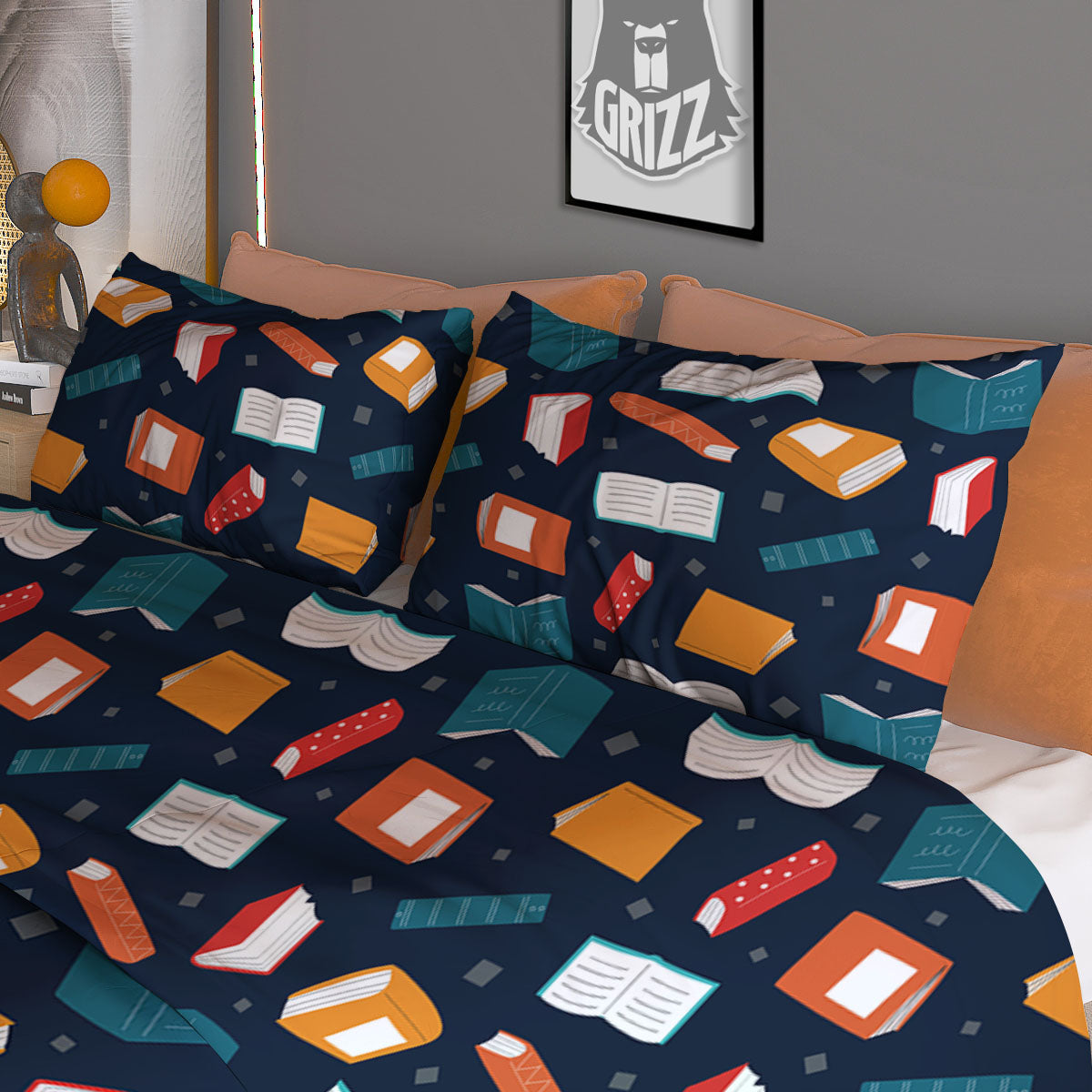 Library Reading Print Pattern Duvet Cover Bedding Set-grizzshop