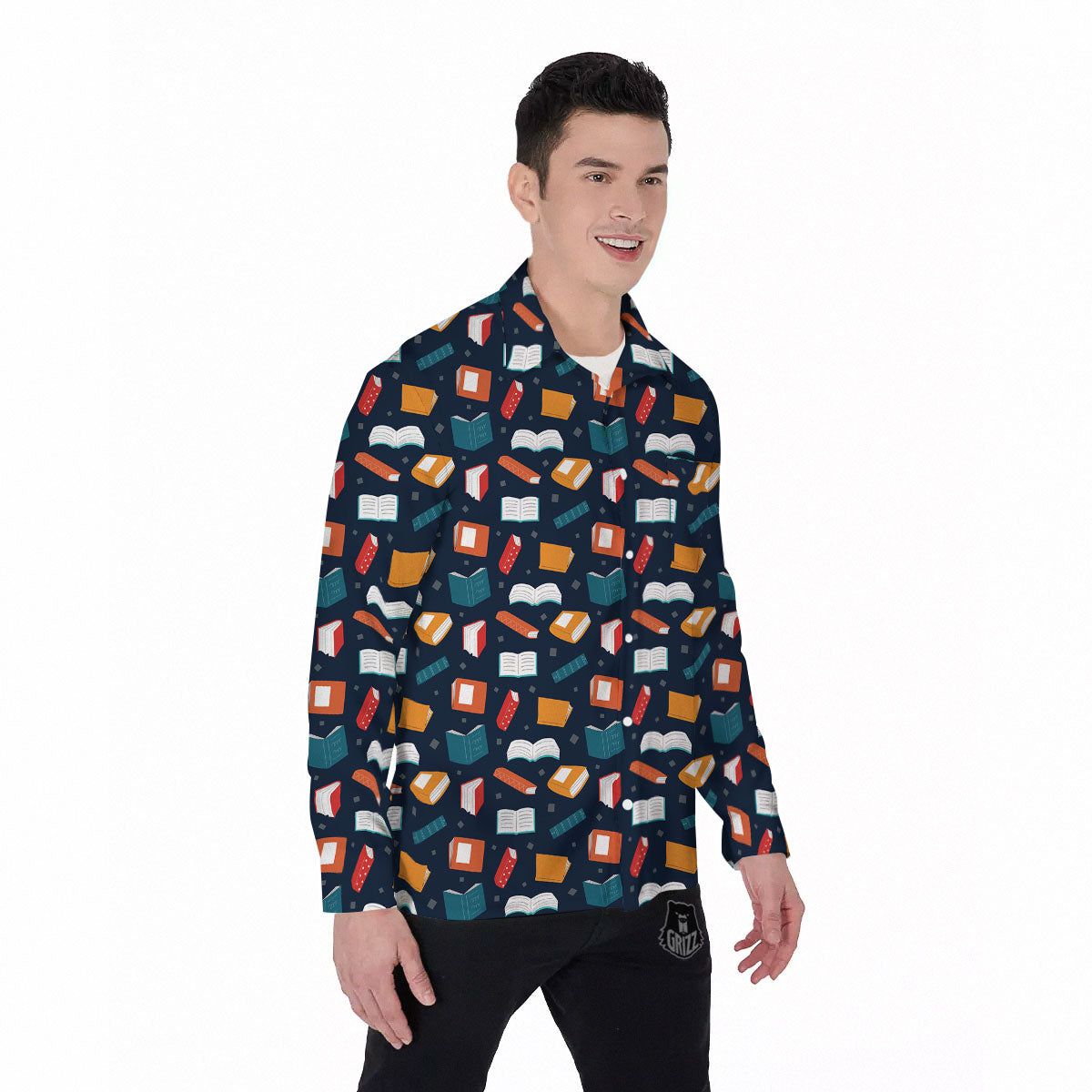 Library Reading Print Pattern Men's Long Sleeve Shirts-grizzshop