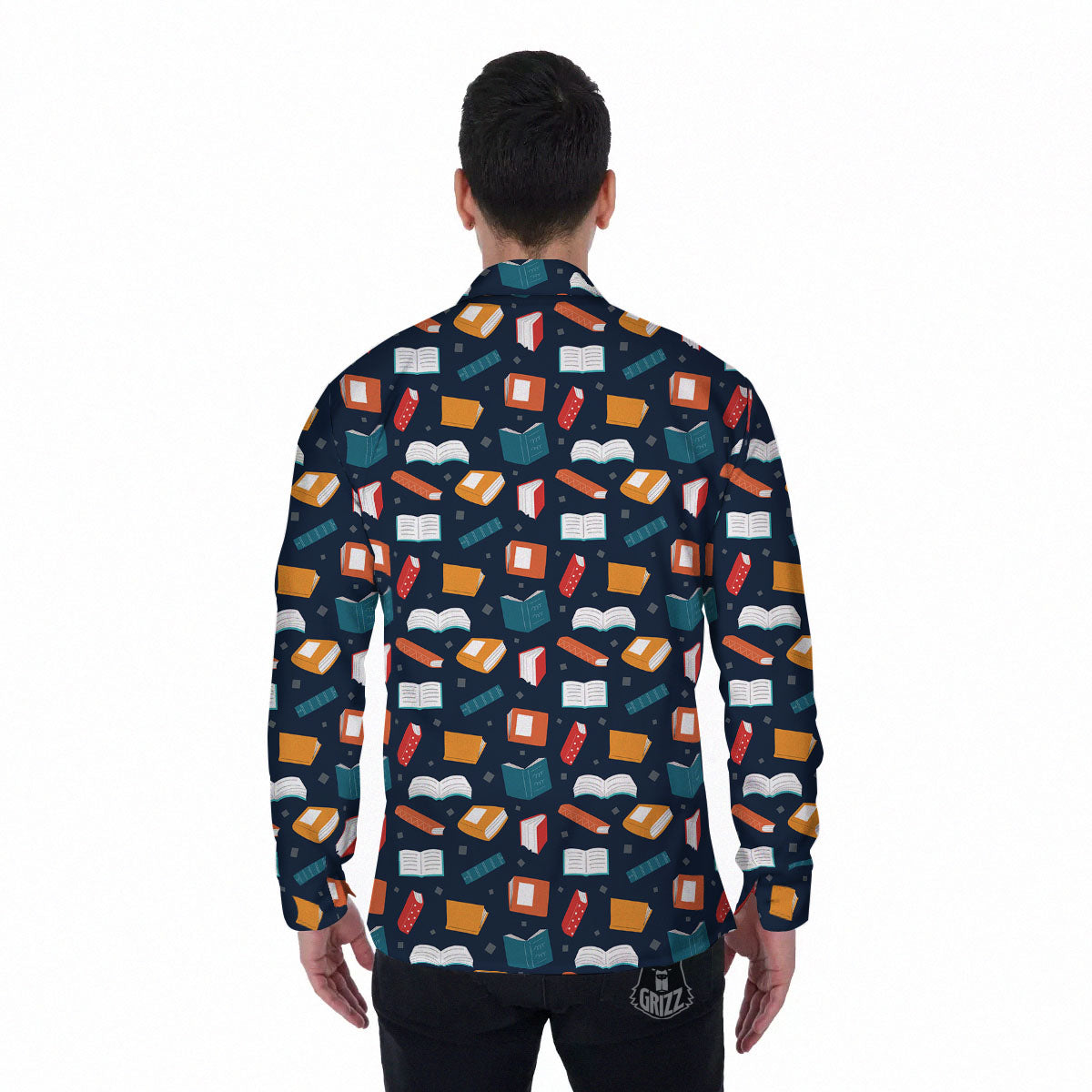 Library Reading Print Pattern Men's Long Sleeve Shirts-grizzshop