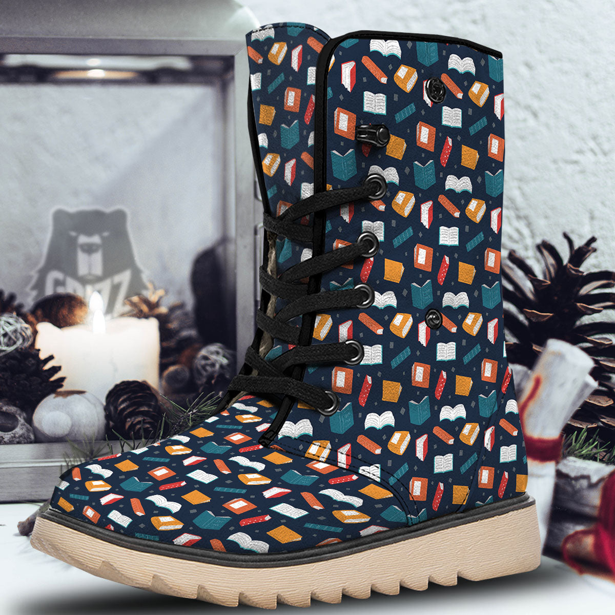 Library Reading Print Pattern Snow Boots-grizzshop