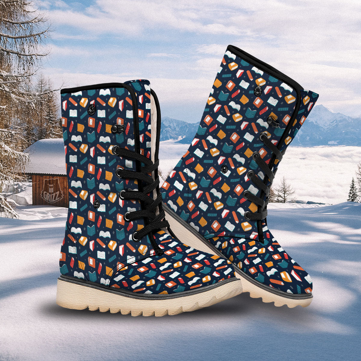 Library Reading Print Pattern Snow Boots-grizzshop