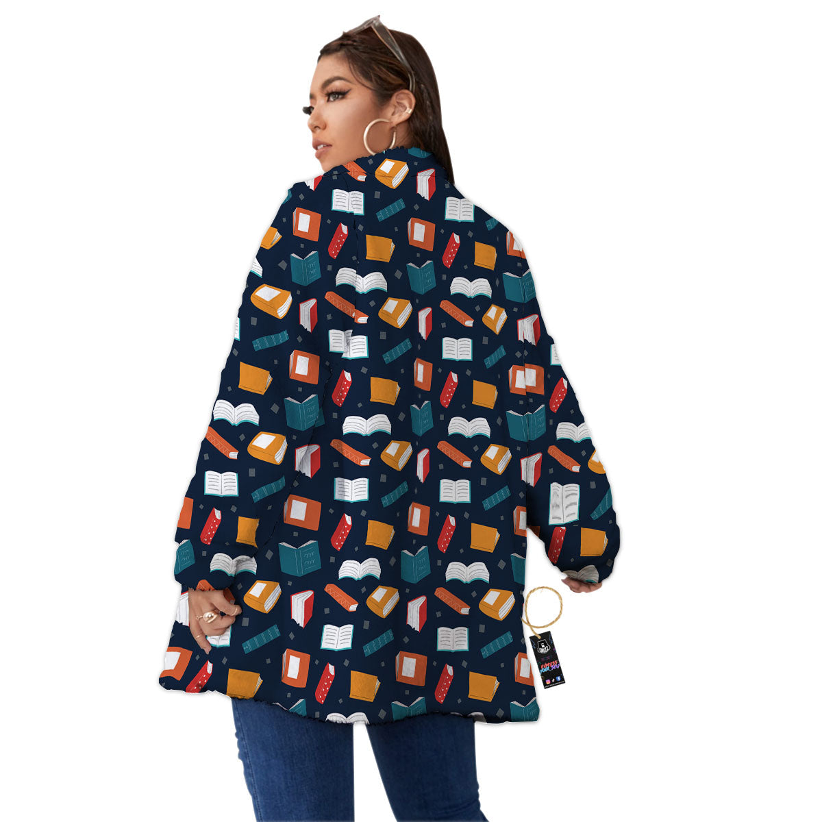 Library Reading Print Pattern Women's Sherpa Jacket-grizzshop