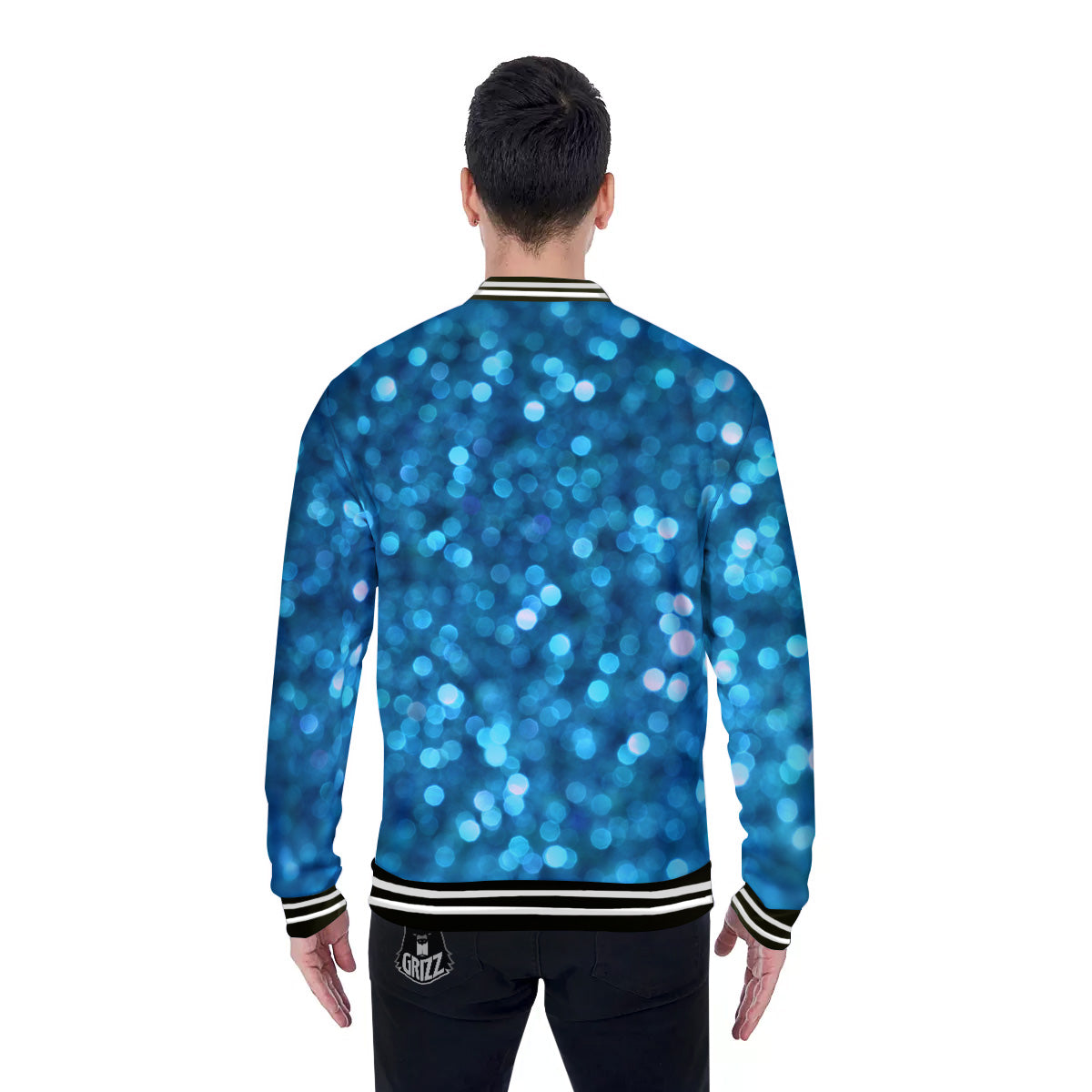 Light Blue Sparkle Print Baseball Jacket-grizzshop