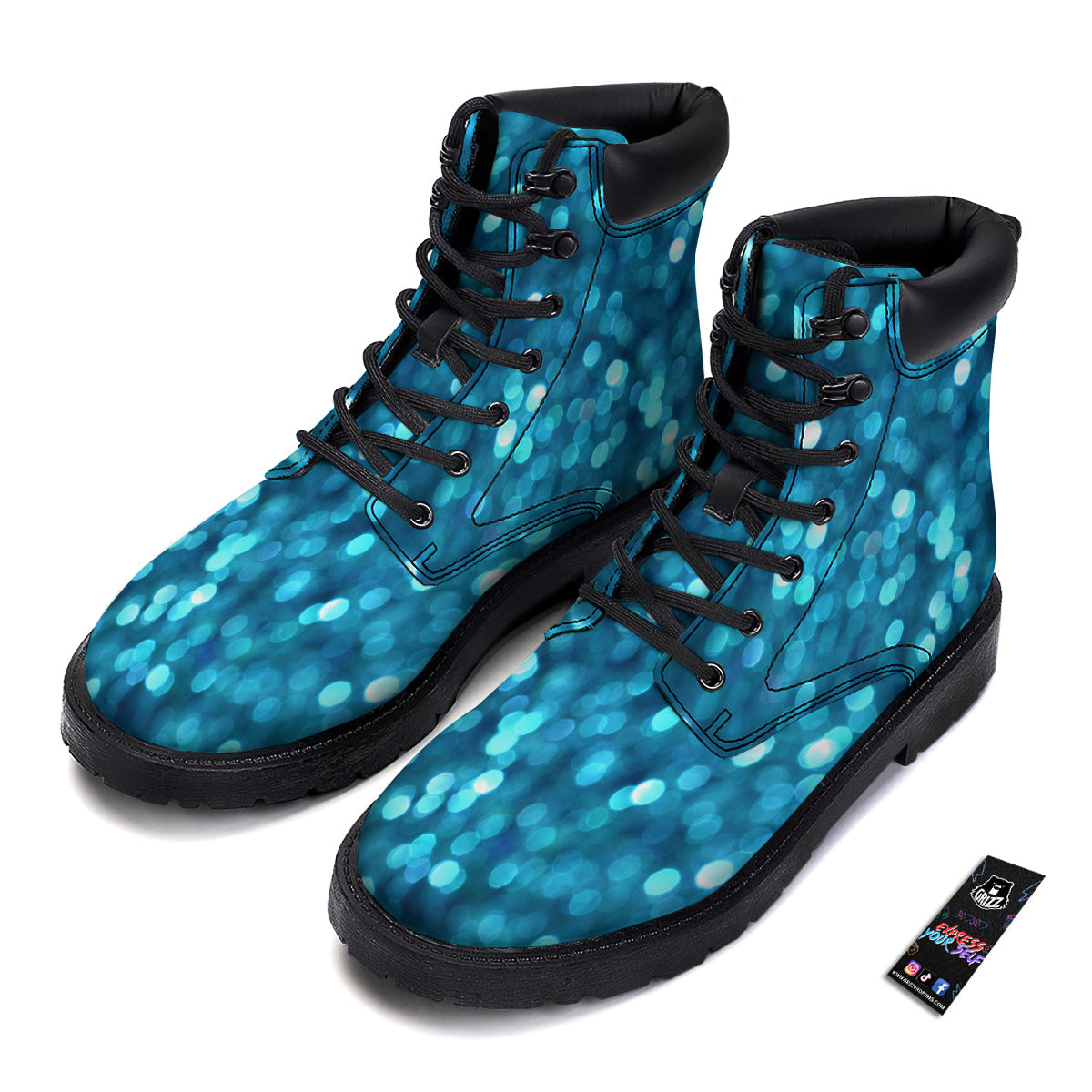 Light Blue Sparkle Print Boots-grizzshop