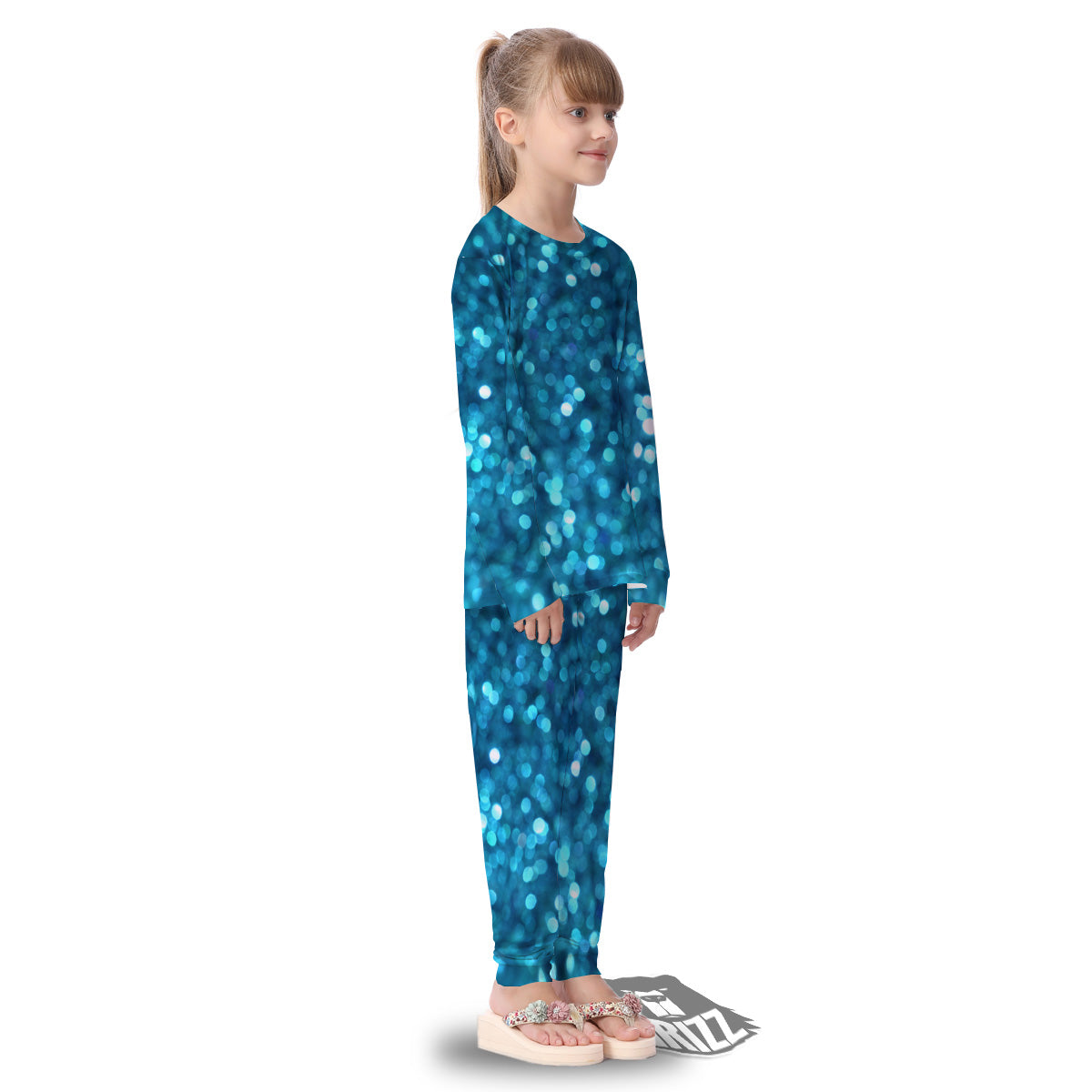 Light Blue Sparkle Print Kid's Pajamas-grizzshop