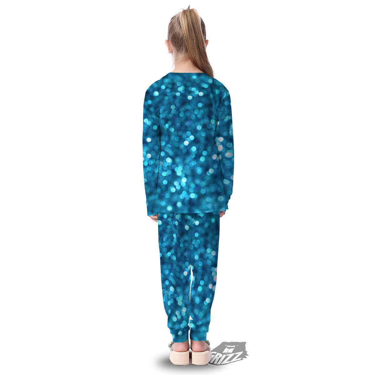 Light Blue Sparkle Print Kid's Pajamas-grizzshop