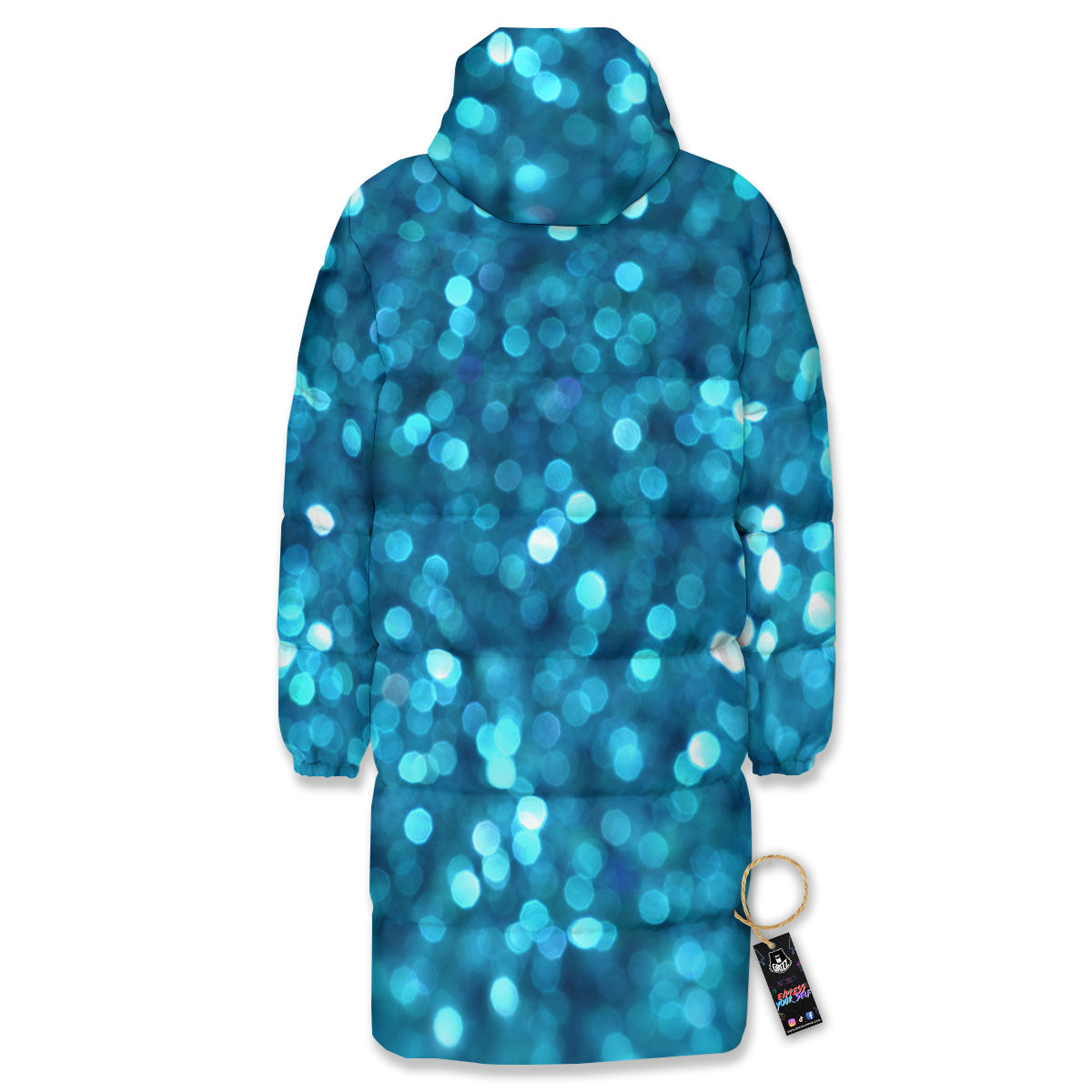 Light Blue Sparkle Print Long Down Jacket-grizzshop