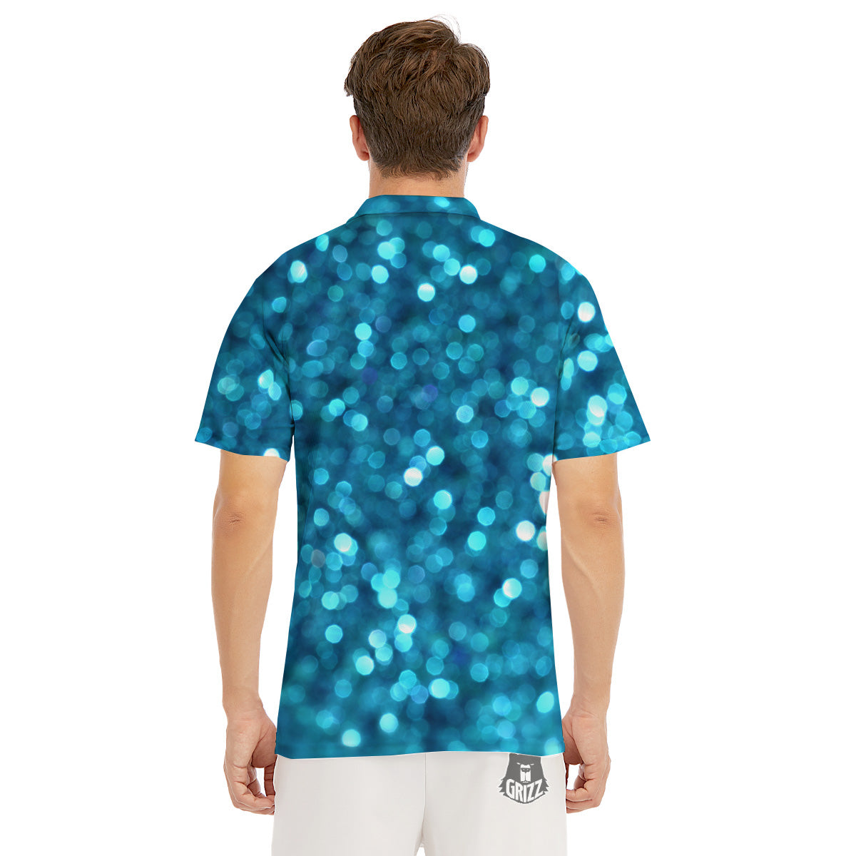 Light Blue Sparkle Print Men's Golf Shirts-grizzshop