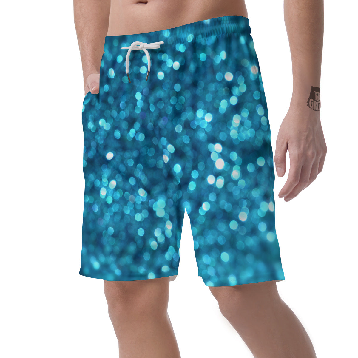Light Blue Sparkle Print Men's Shorts-grizzshop