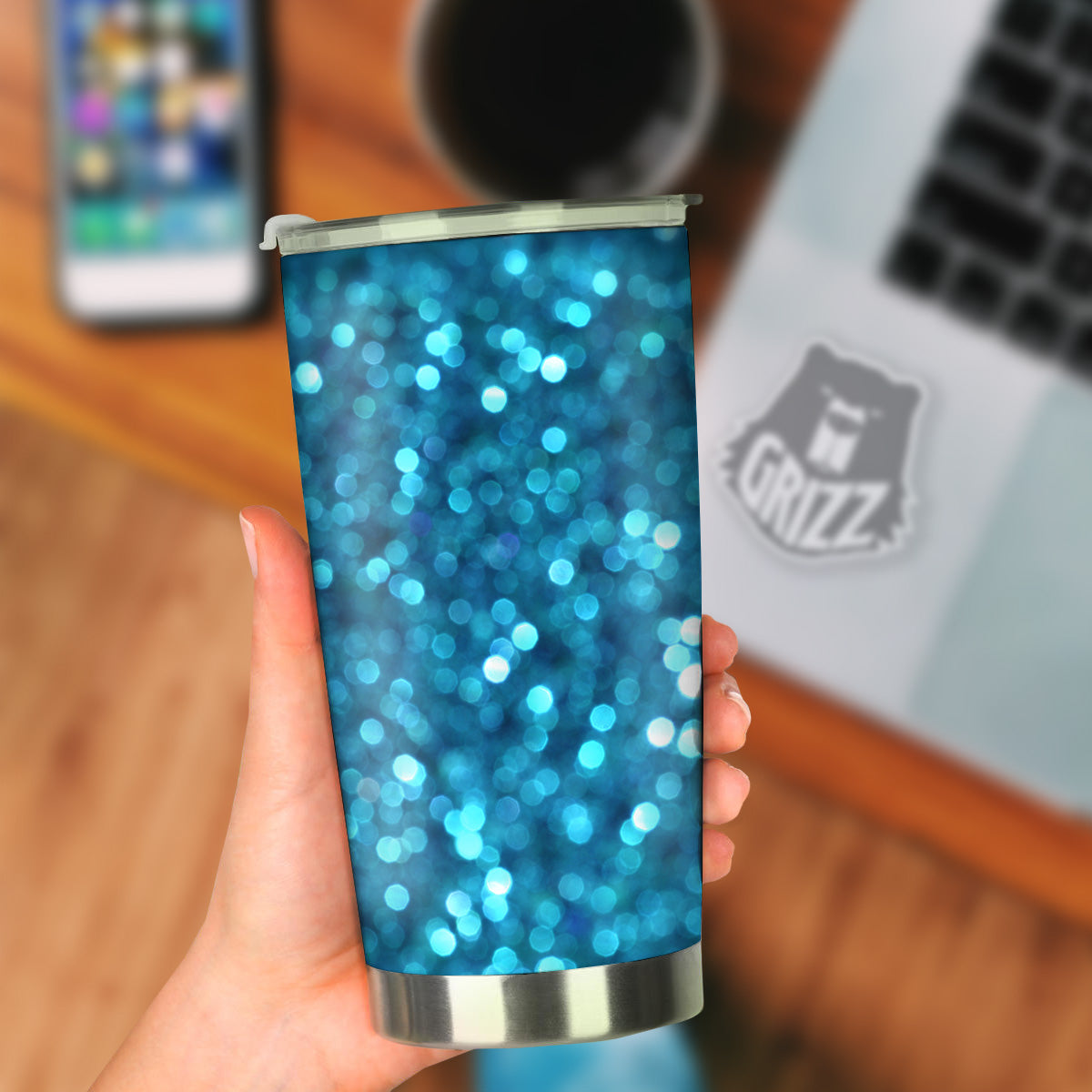 Light Blue Sparkle Print Tumbler-grizzshop