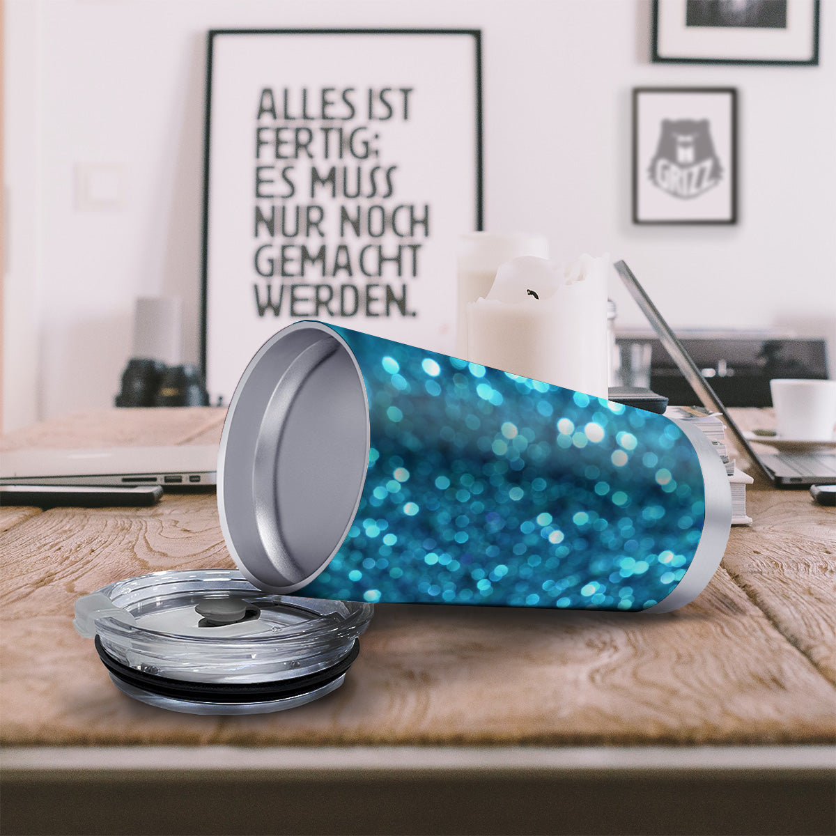 Light Blue Sparkle Print Tumbler-grizzshop