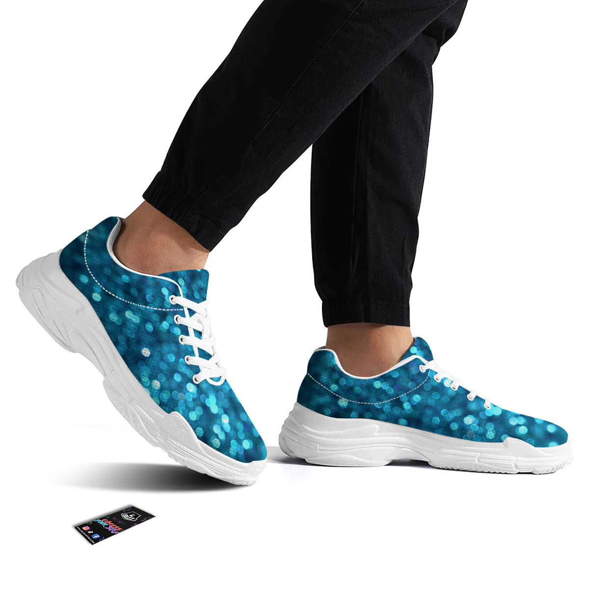 Light Blue Sparkle Print White Chunky Shoes-grizzshop