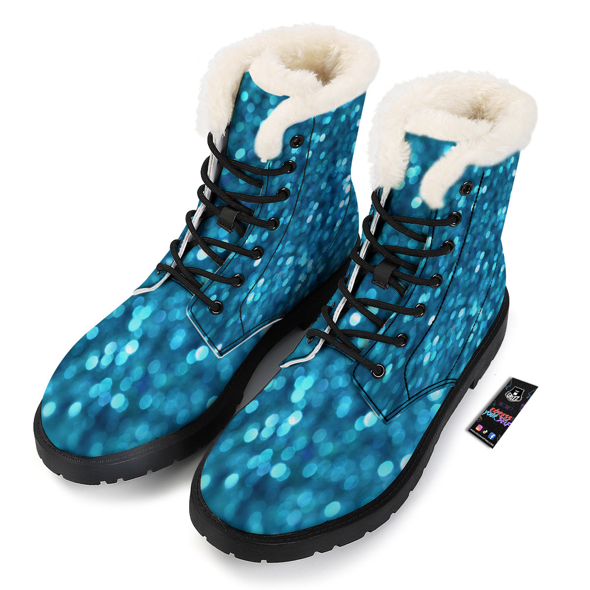 Light Blue Sparkle Print Winter Boots-grizzshop
