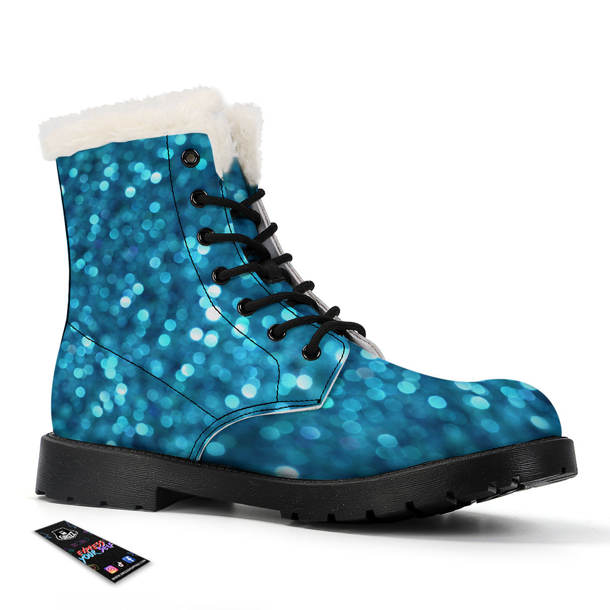 Light Blue Sparkle Print Winter Boots-grizzshop