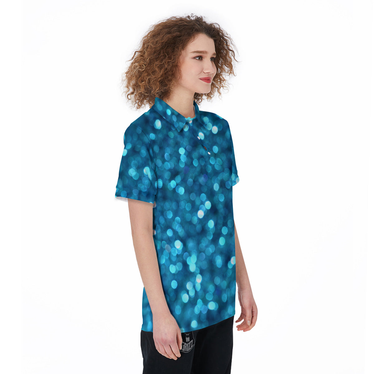 Light Blue Sparkle Print Women's Golf Shirts-grizzshop