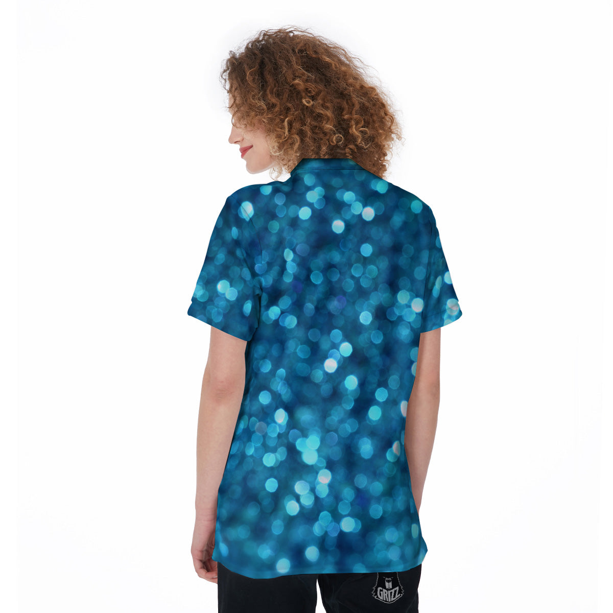 Light Blue Sparkle Print Women's Golf Shirts-grizzshop