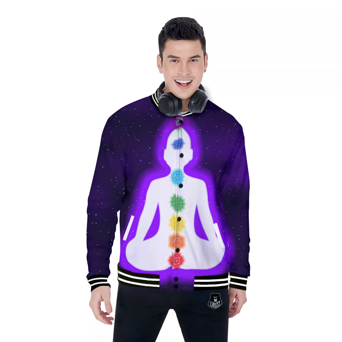 Light Of Seven Chakras Print Baseball Jacket-grizzshop