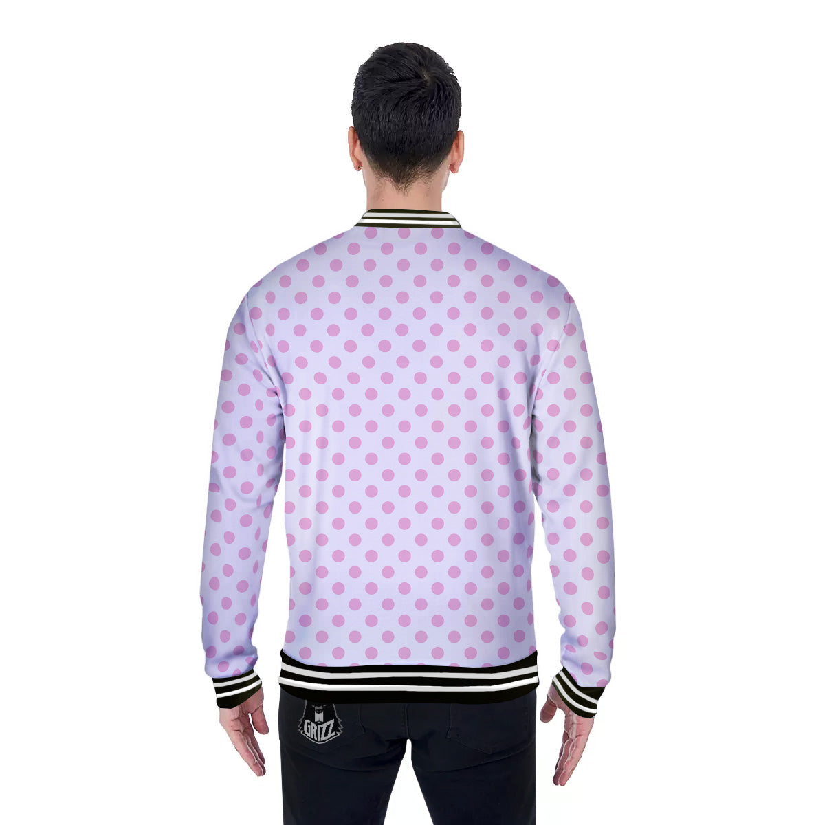 Light Pink Dots And White Print Pattern Baseball Jacket-grizzshop