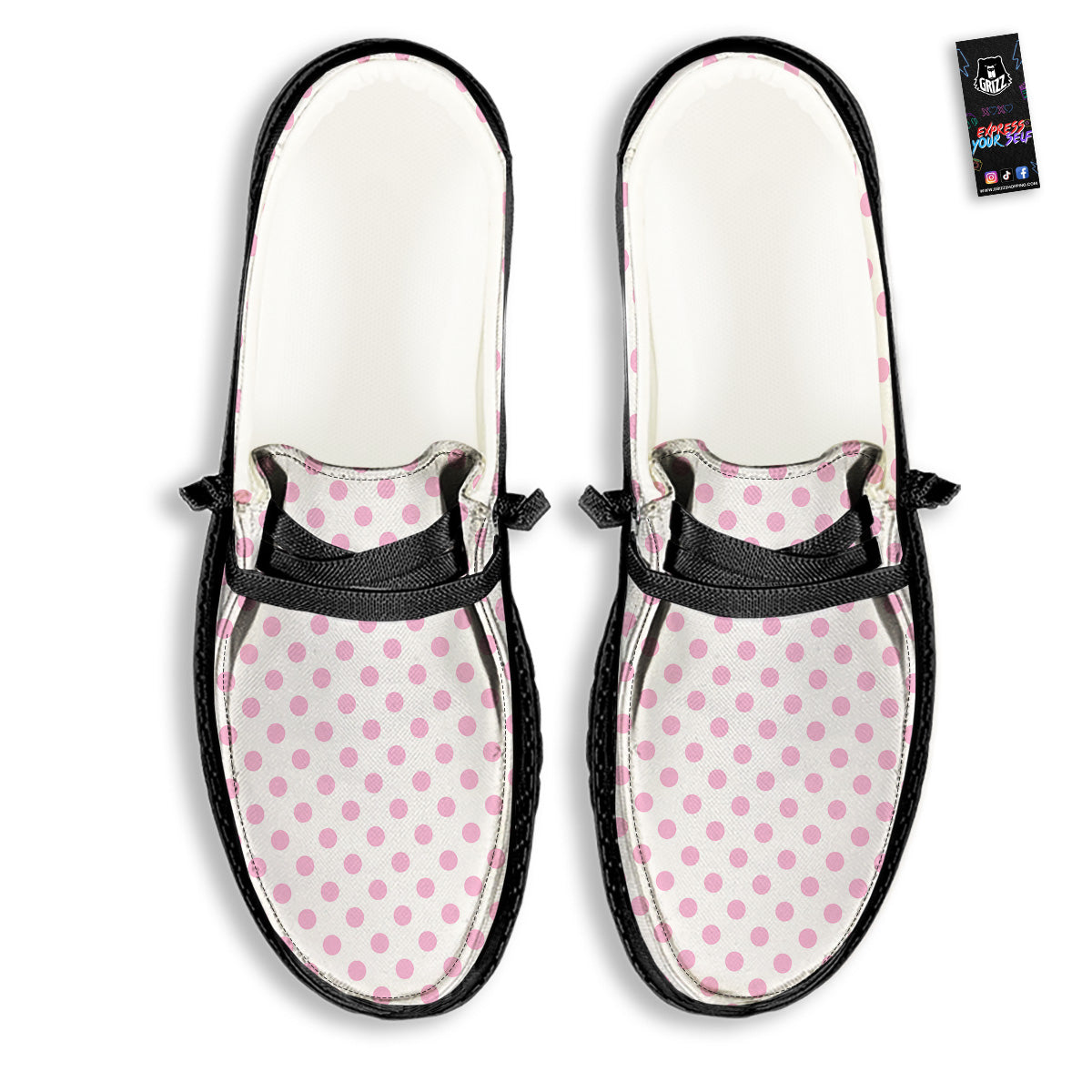 Light Pink Dots And White Print Pattern Black Loafers-grizzshop