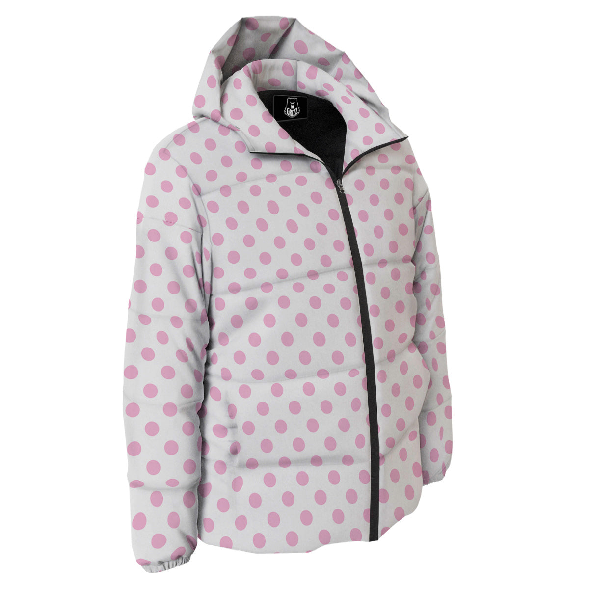 Light Pink Dots And White Print Pattern Down Jacket-grizzshop