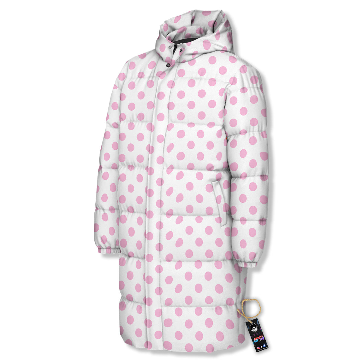 Light Pink Dots And White Print Pattern Long Down Jacket-grizzshop