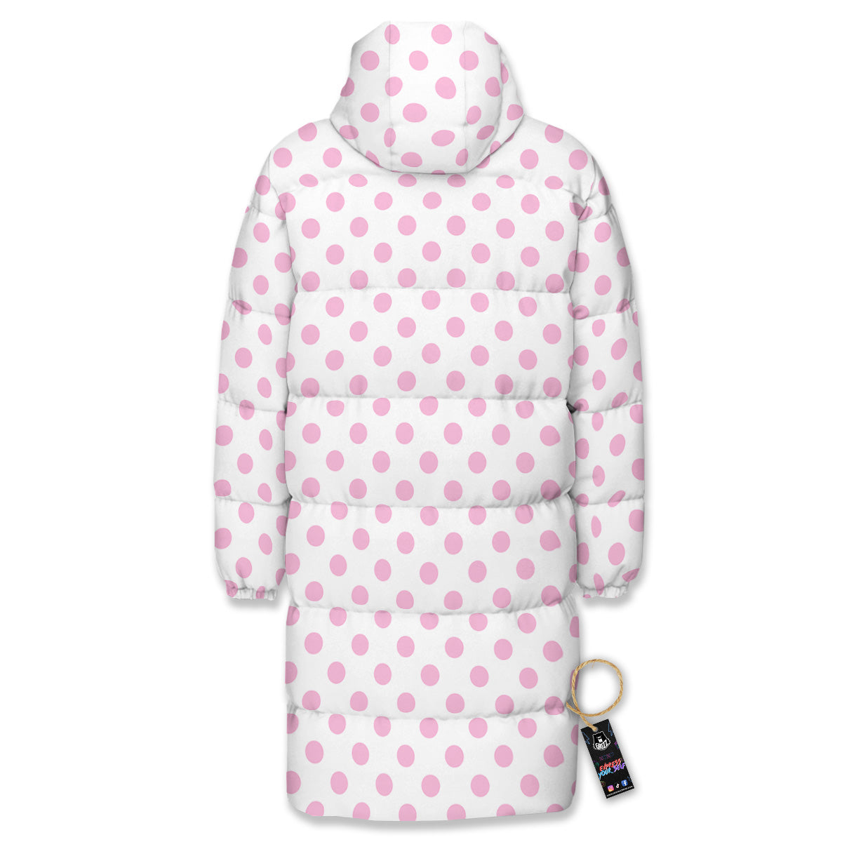 Light Pink Dots And White Print Pattern Long Down Jacket-grizzshop