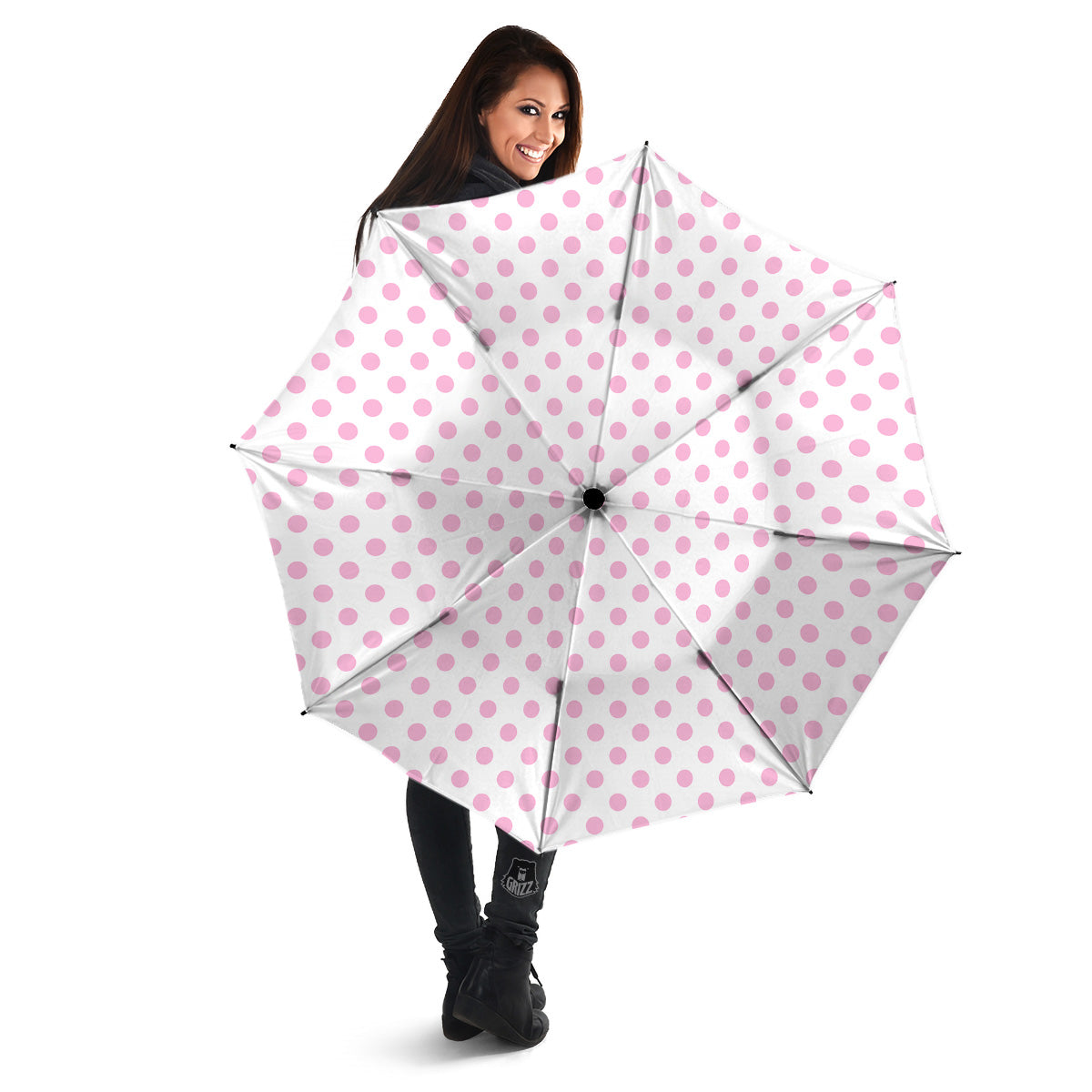 Light Pink Dots And White Print Pattern Umbrella-grizzshop