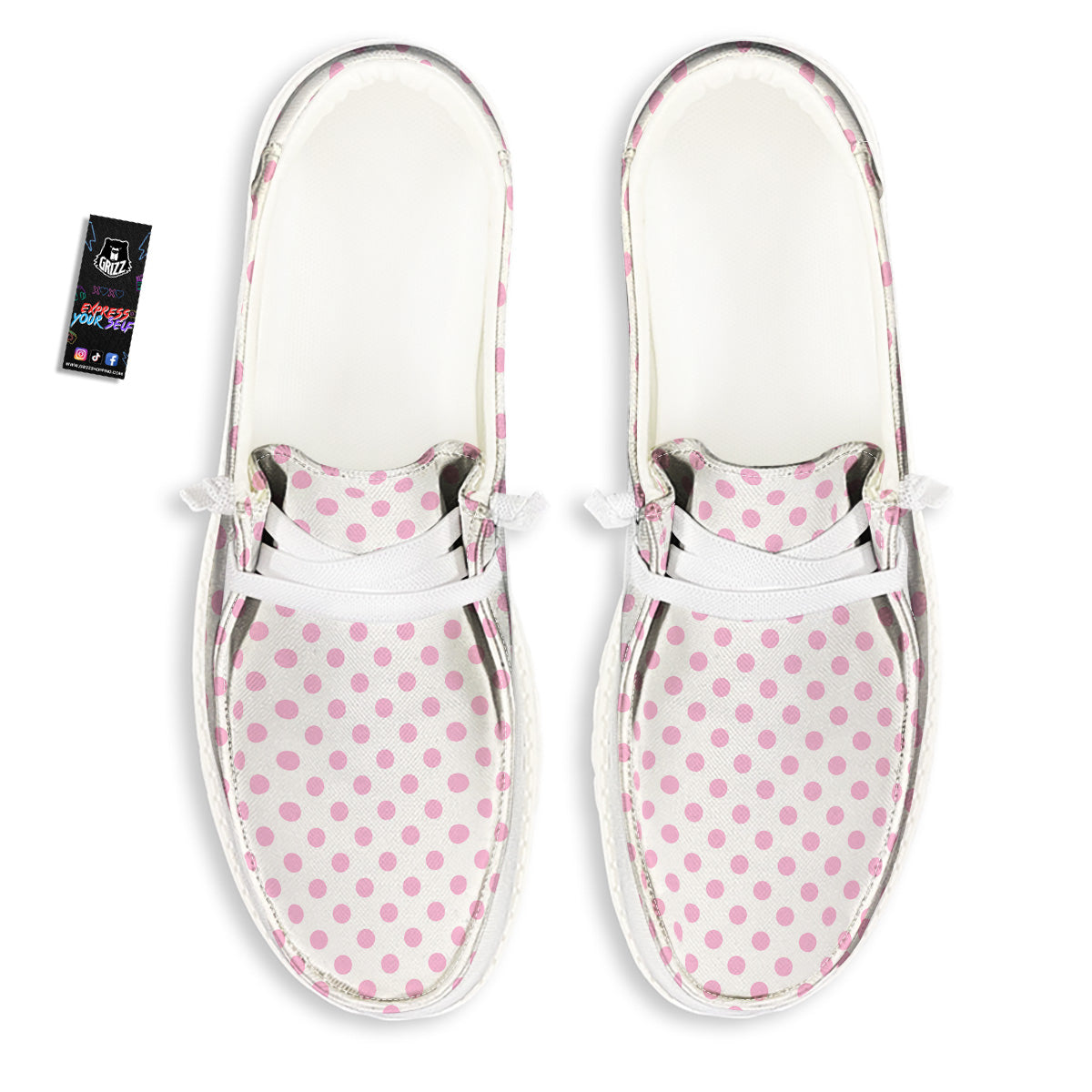 Light Pink Dots And White Print Pattern White Loafers-grizzshop