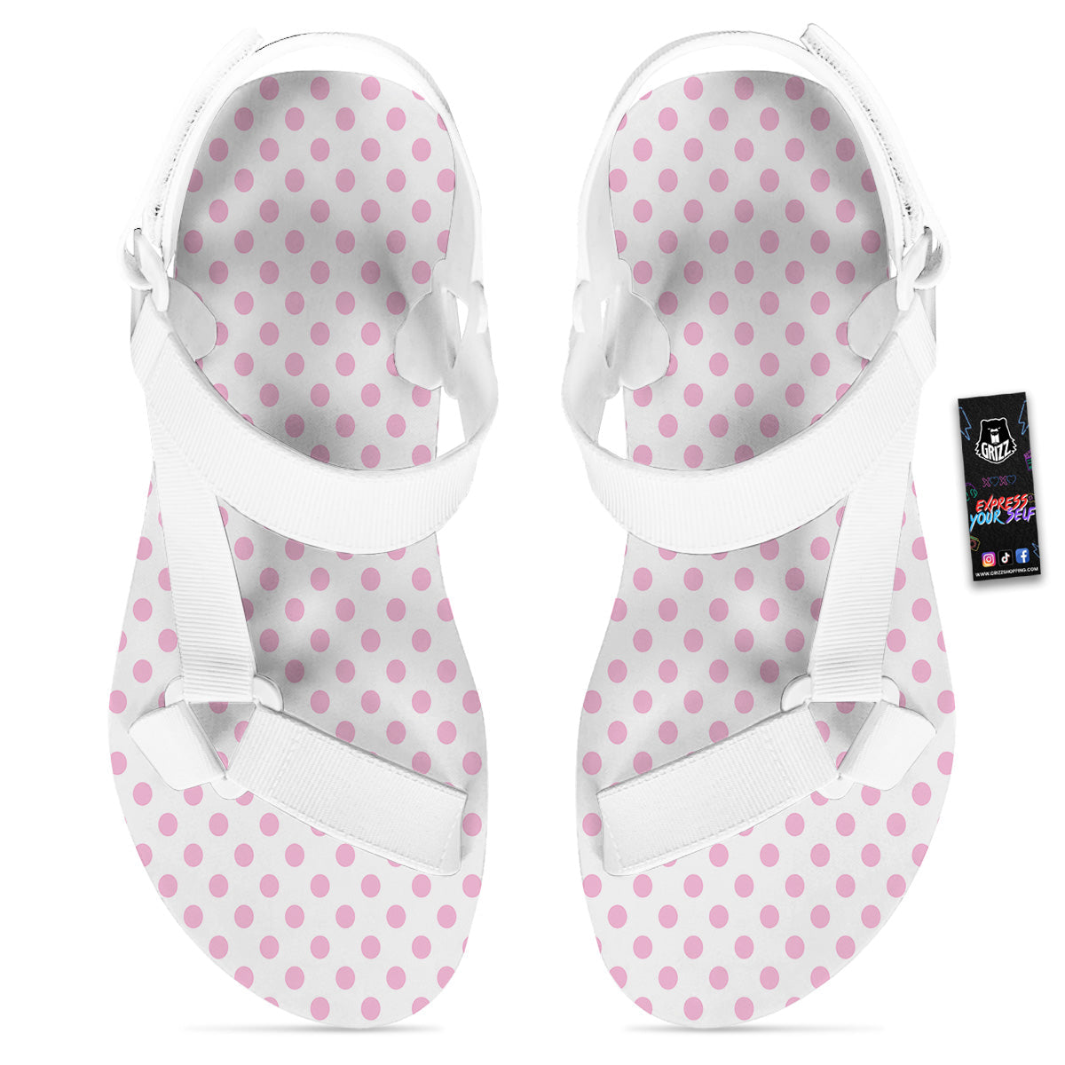 Light Pink Dots And White Print Pattern White Open Toe Sandals-grizzshop