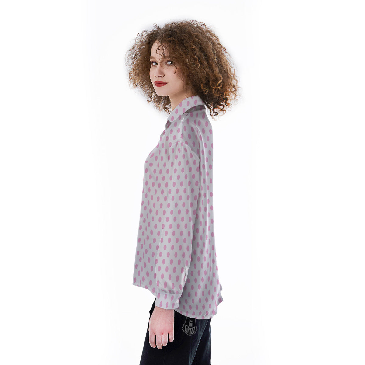 Light Pink Dots And White Print Pattern Women's Long Sleeve Shirts-grizzshop