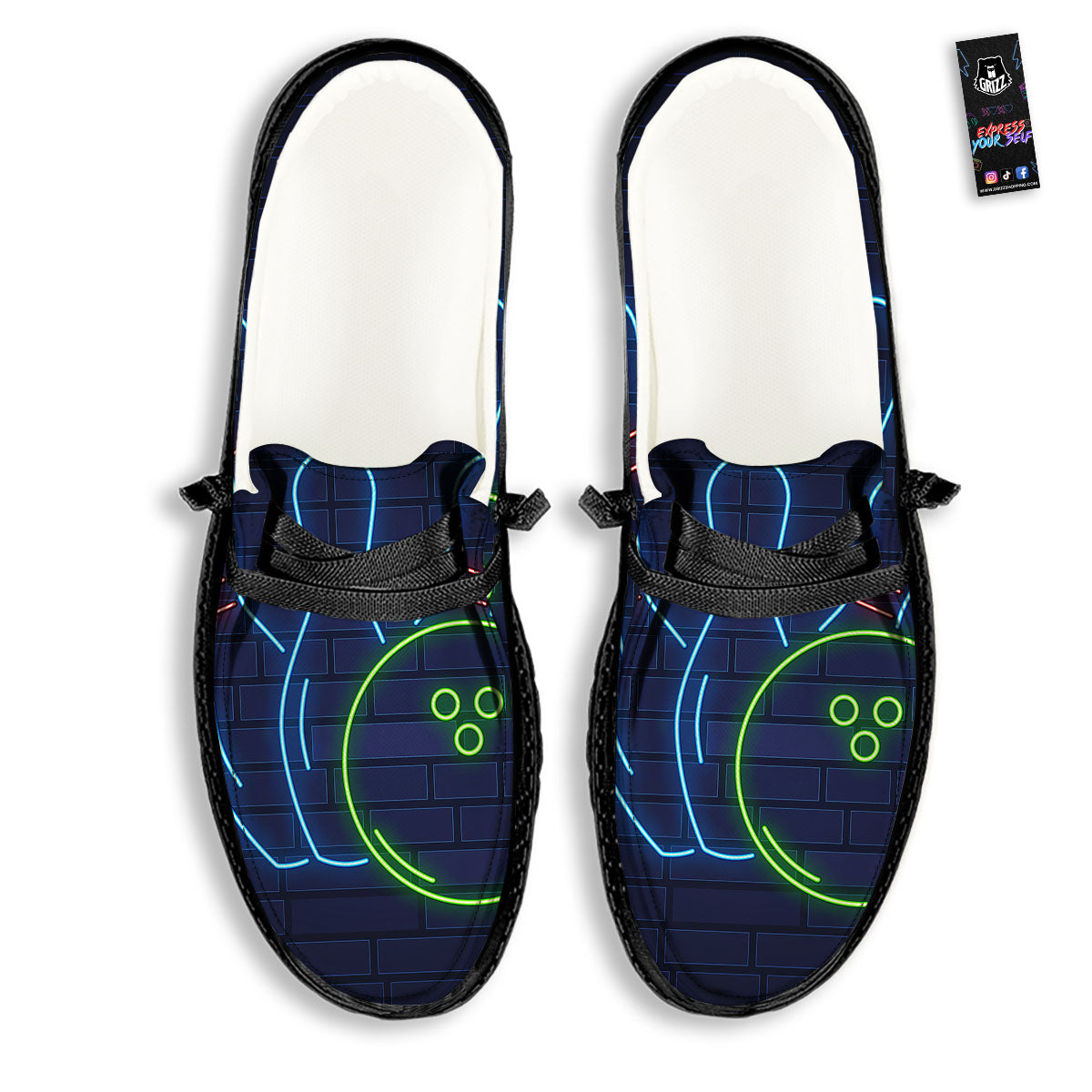Light Up Bowling Pins Print Black Loafers-grizzshop
