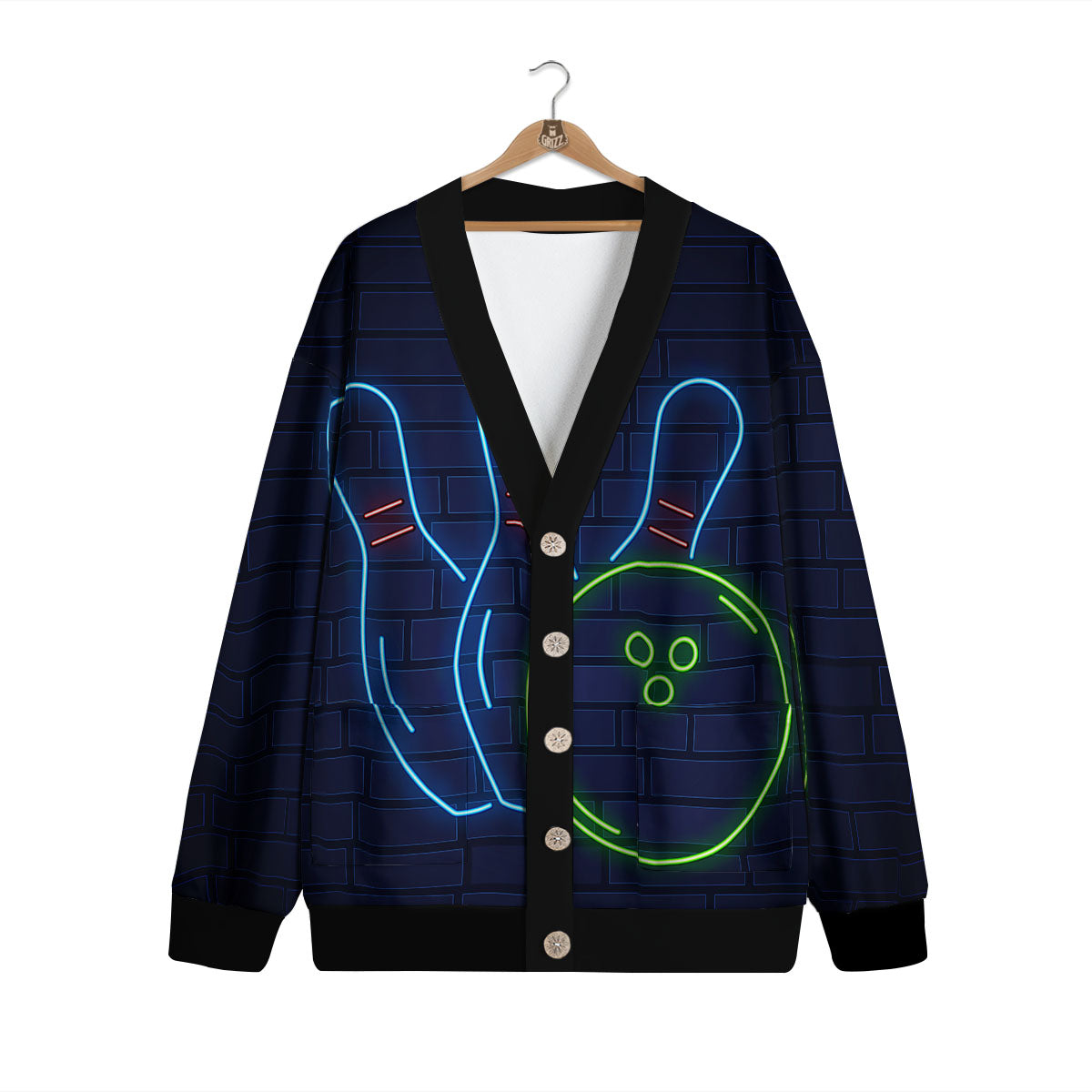 Light Up Bowling Pins Print Cardigan-grizzshop