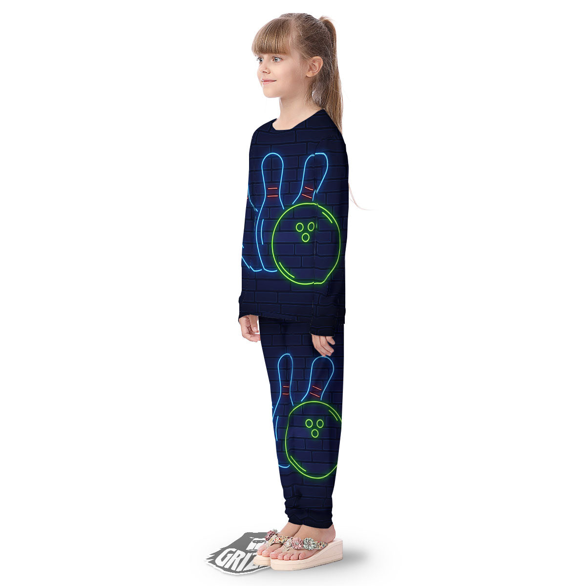 Light Up Bowling Pins Print Kid's Pajamas-grizzshop