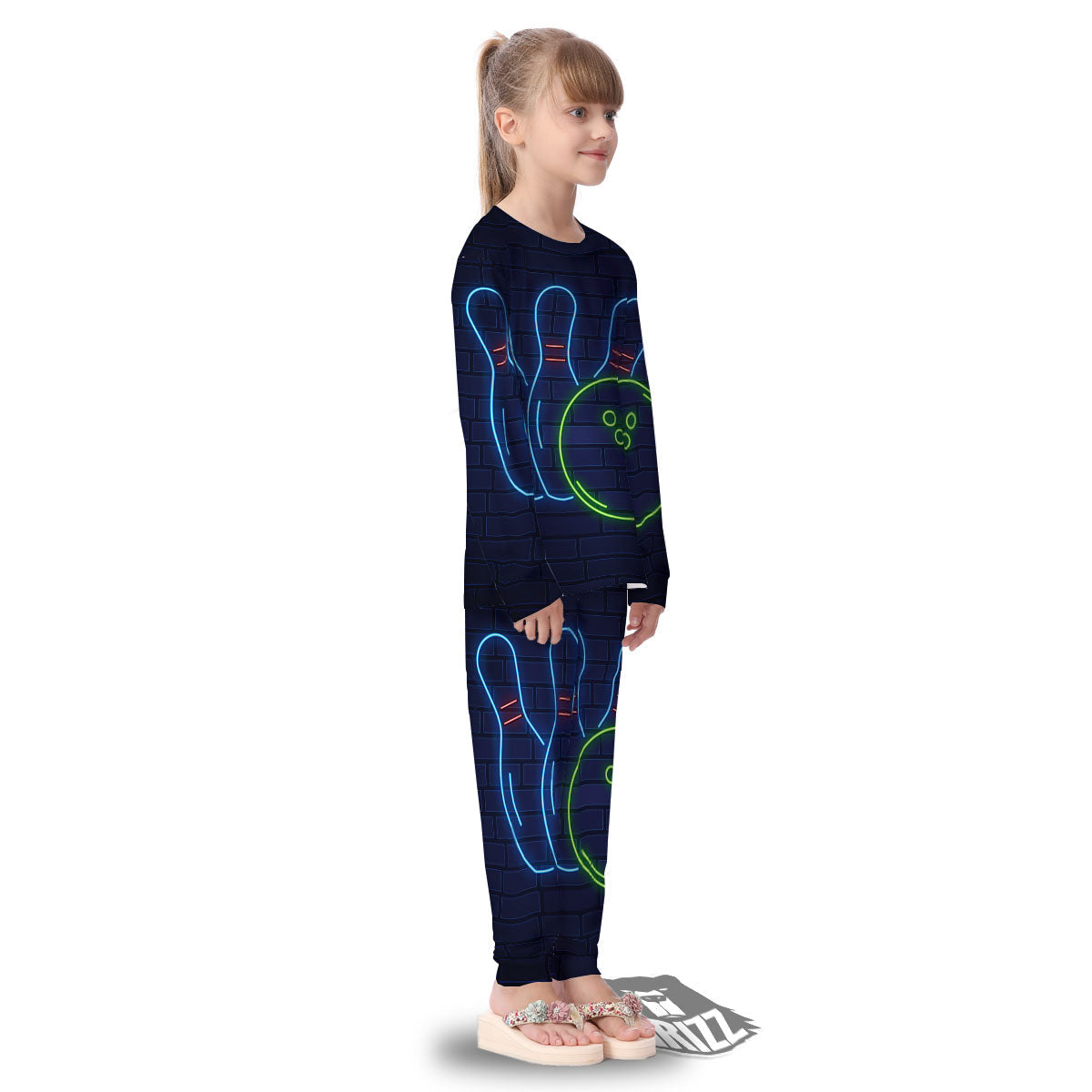 Light Up Bowling Pins Print Kid's Pajamas-grizzshop