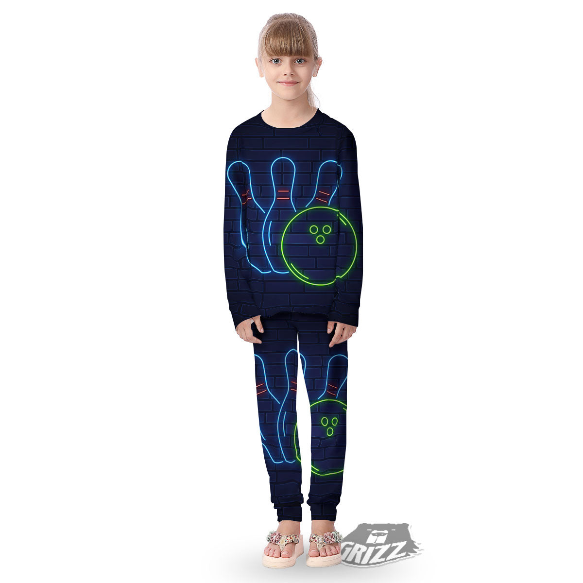 Light Up Bowling Pins Print Kid's Pajamas-grizzshop