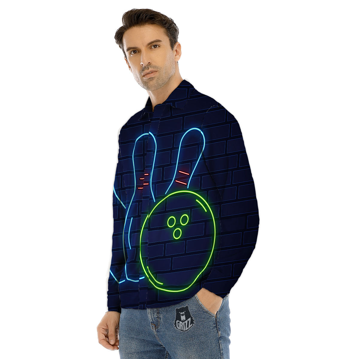 Light Up Bowling Pins Print Men's Dress Shirts-grizzshop