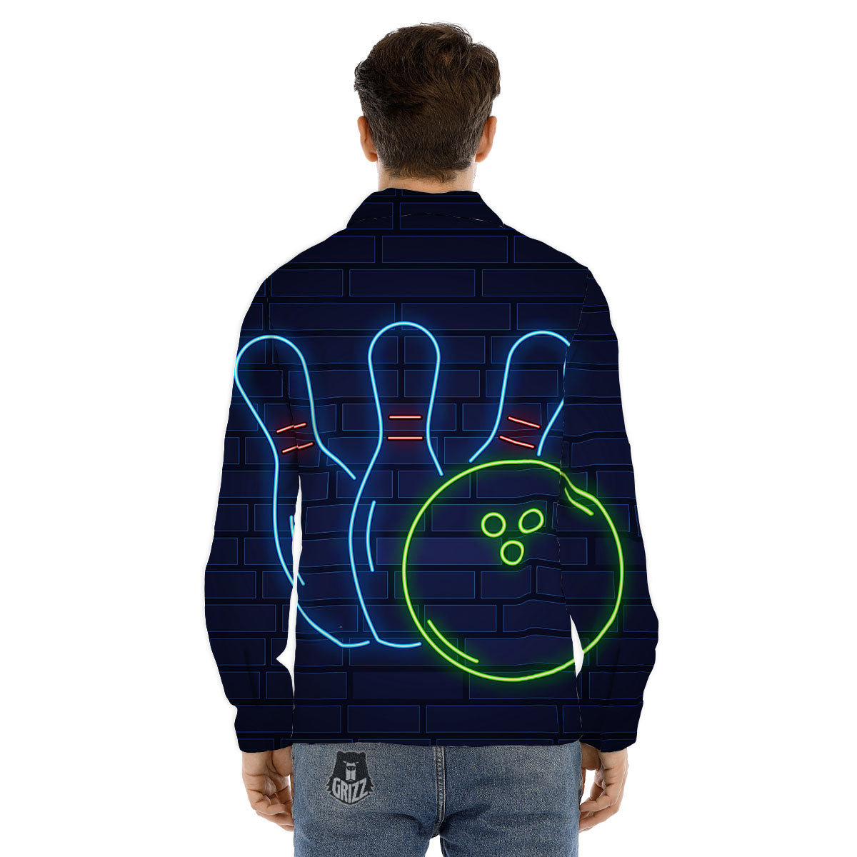 Light Up Bowling Pins Print Men's Dress Shirts-grizzshop