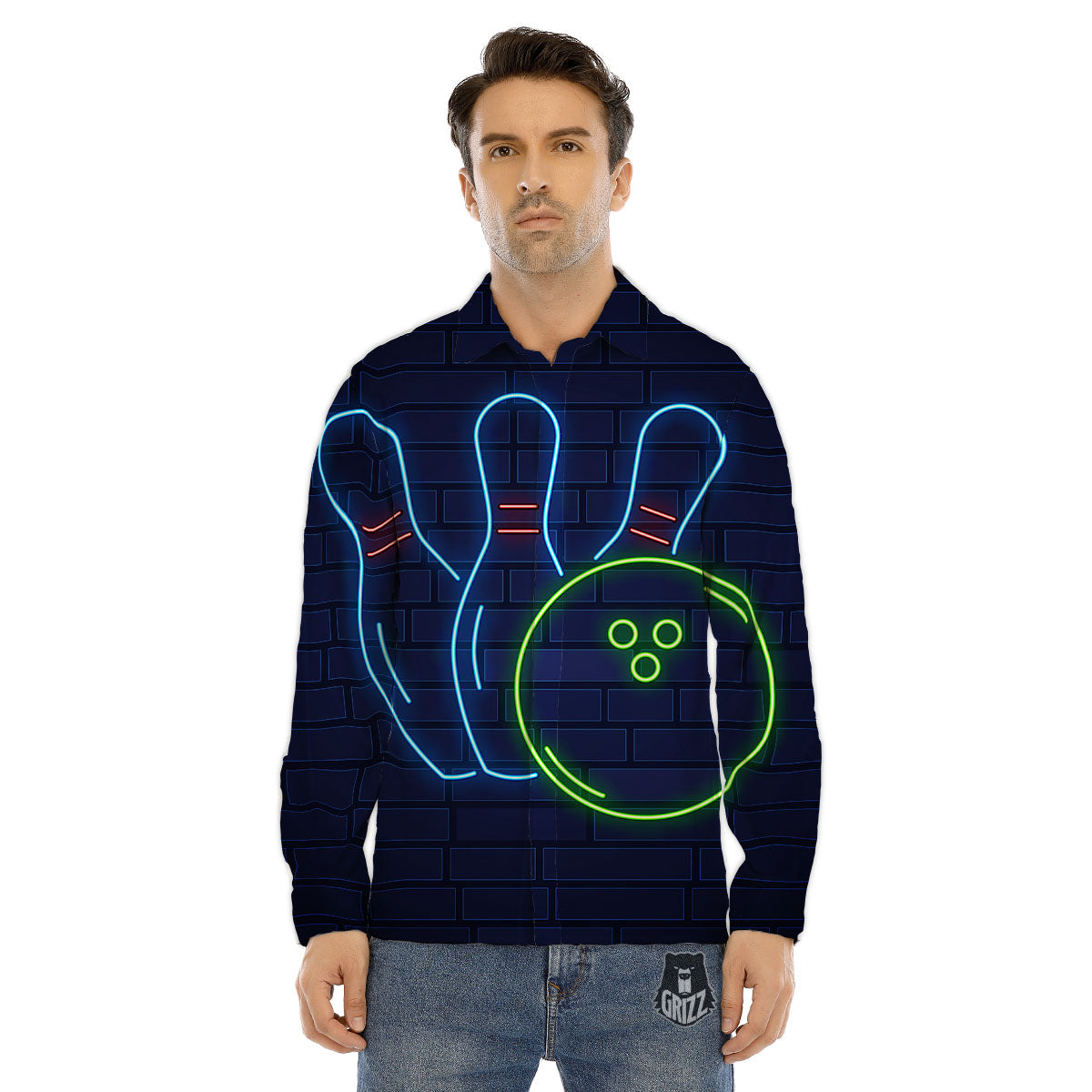 Light Up Bowling Pins Print Men's Dress Shirts-grizzshop