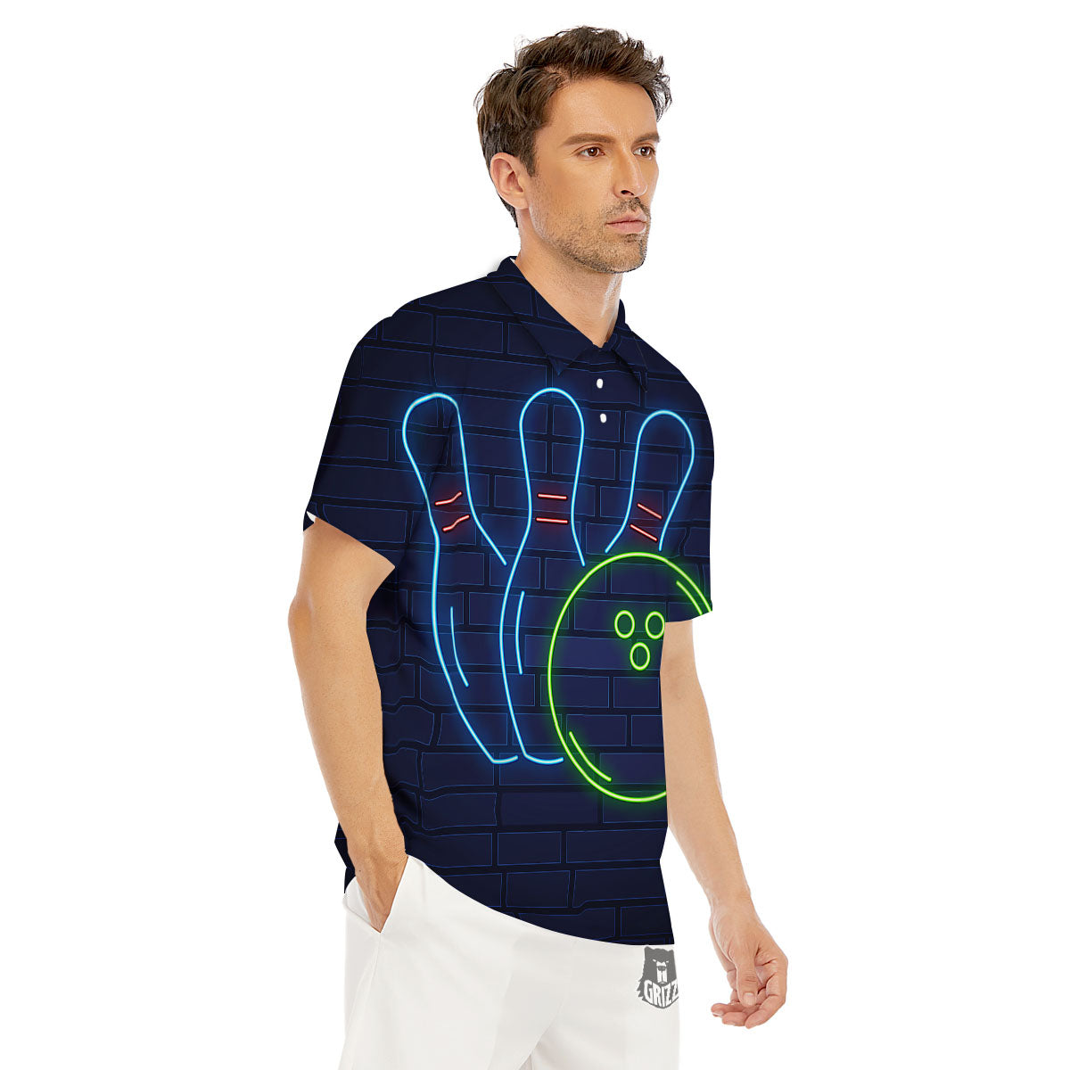 Light Up Bowling Pins Print Men's Golf Shirts-grizzshop